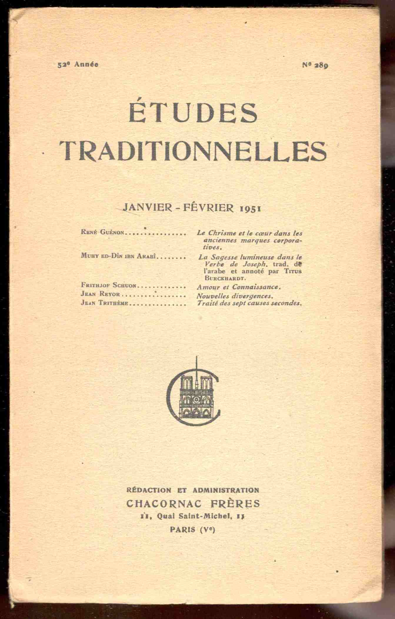 Études Traditionnelles. 52e année. Numero 289. Janvier-Février 1951