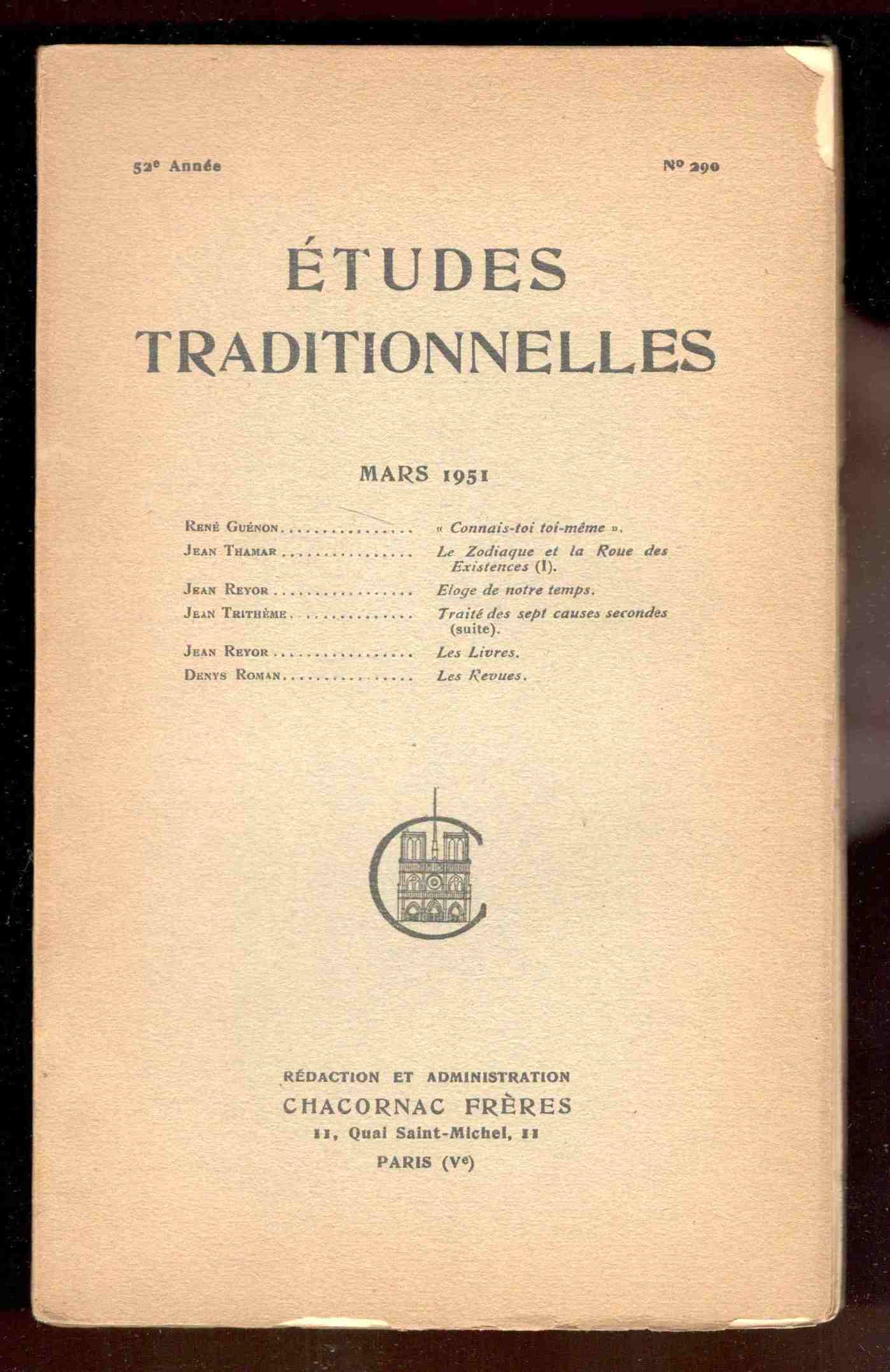 Études Traditionnelles. 52e année. Numero 290. Mars 1951