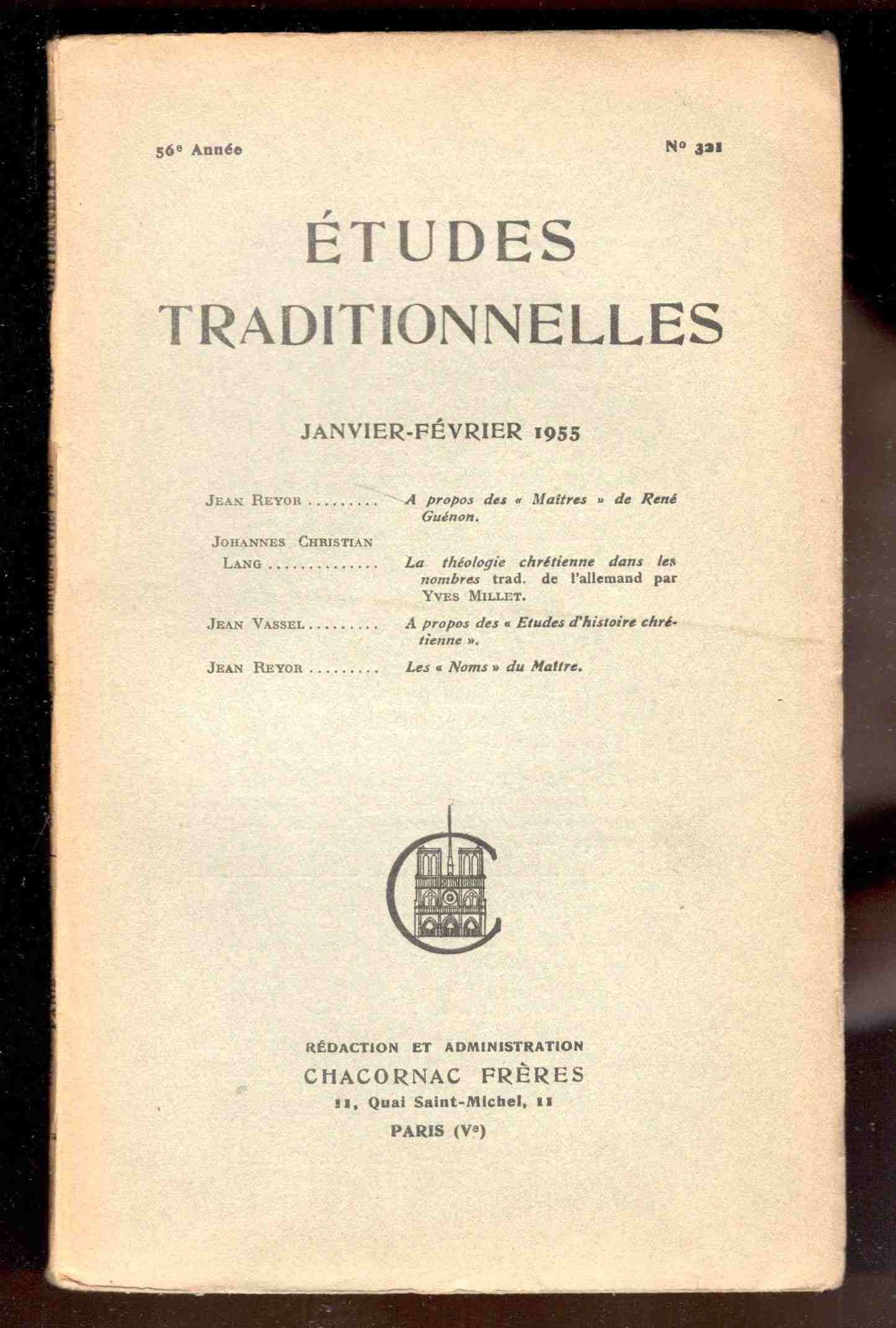Études Traditionnelles. 56e année. Numero 321. Janvier-Février 1955