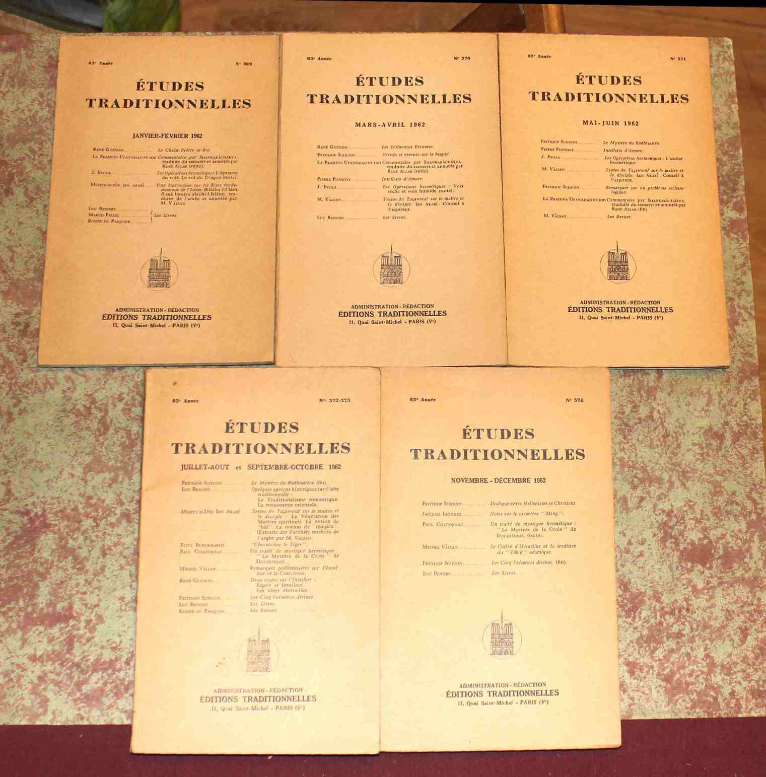 Études Traditionnelles. 63e année. Annata completa 1962. Numeri 369 - …
