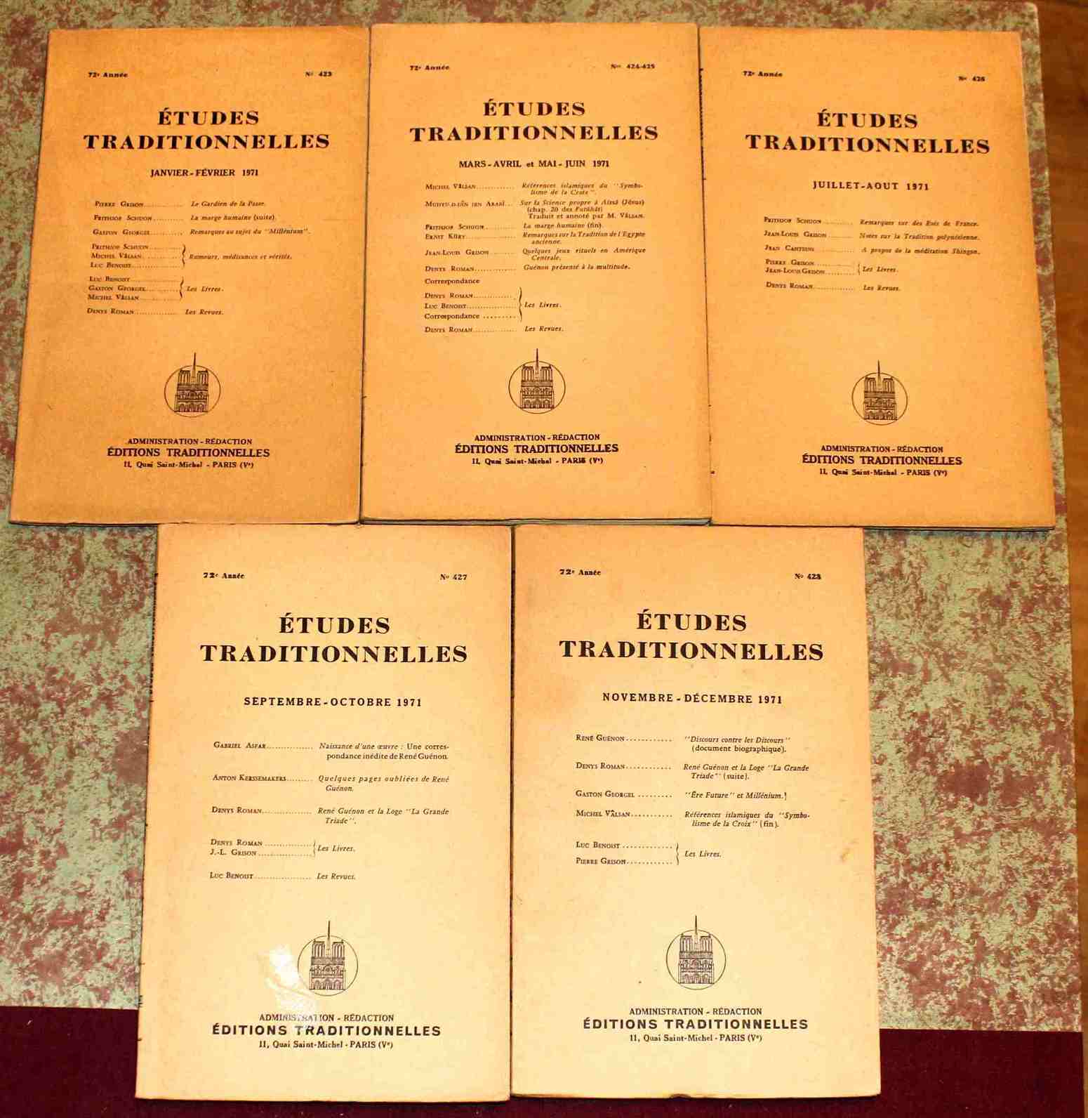 Études Traditionnelles. 72e année. Annata completa 1971. Numeri 423 - …