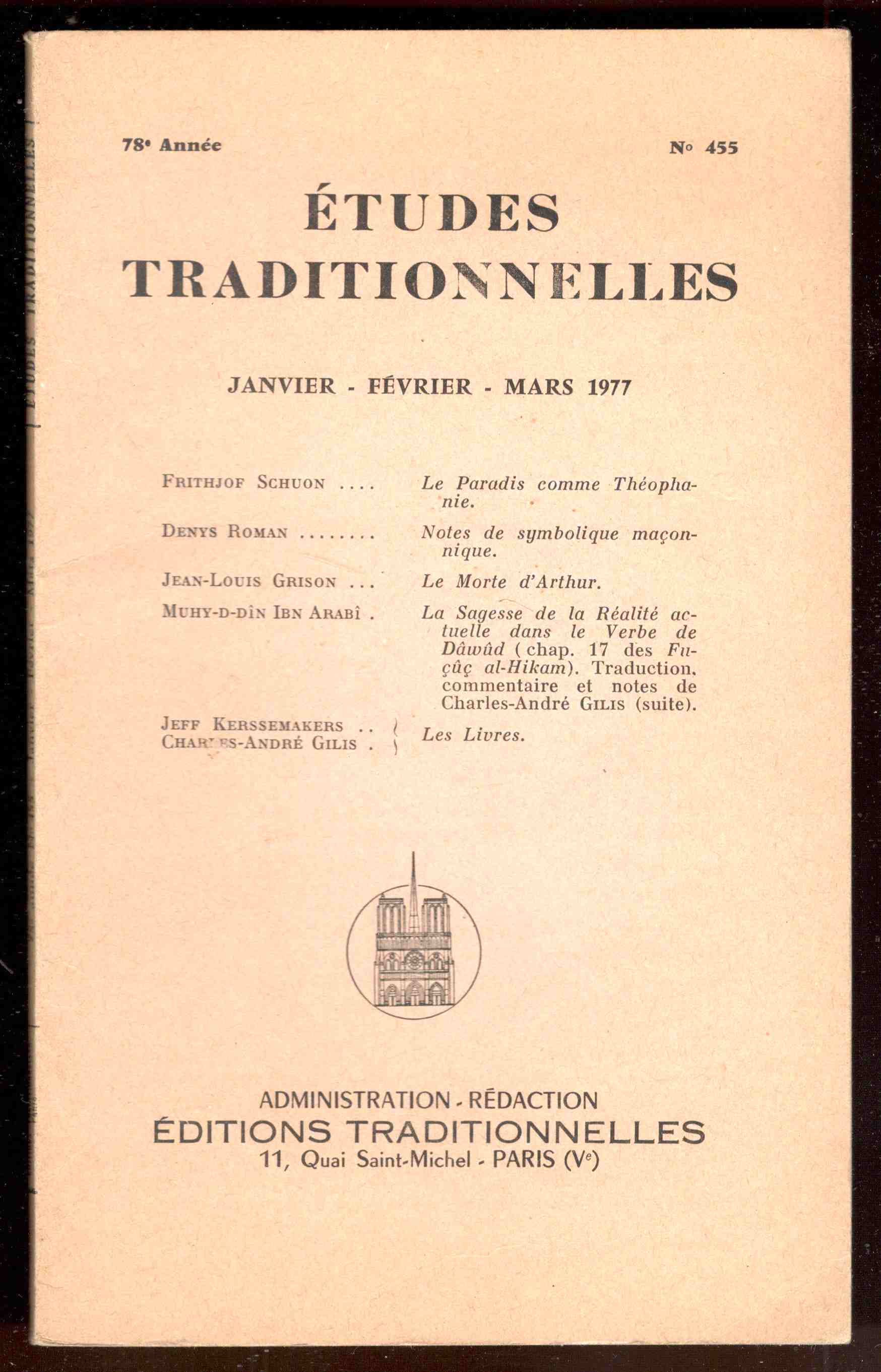 Études Traditionnelles. 78e année. Numero 455. Janvier-Février-Mars 1977