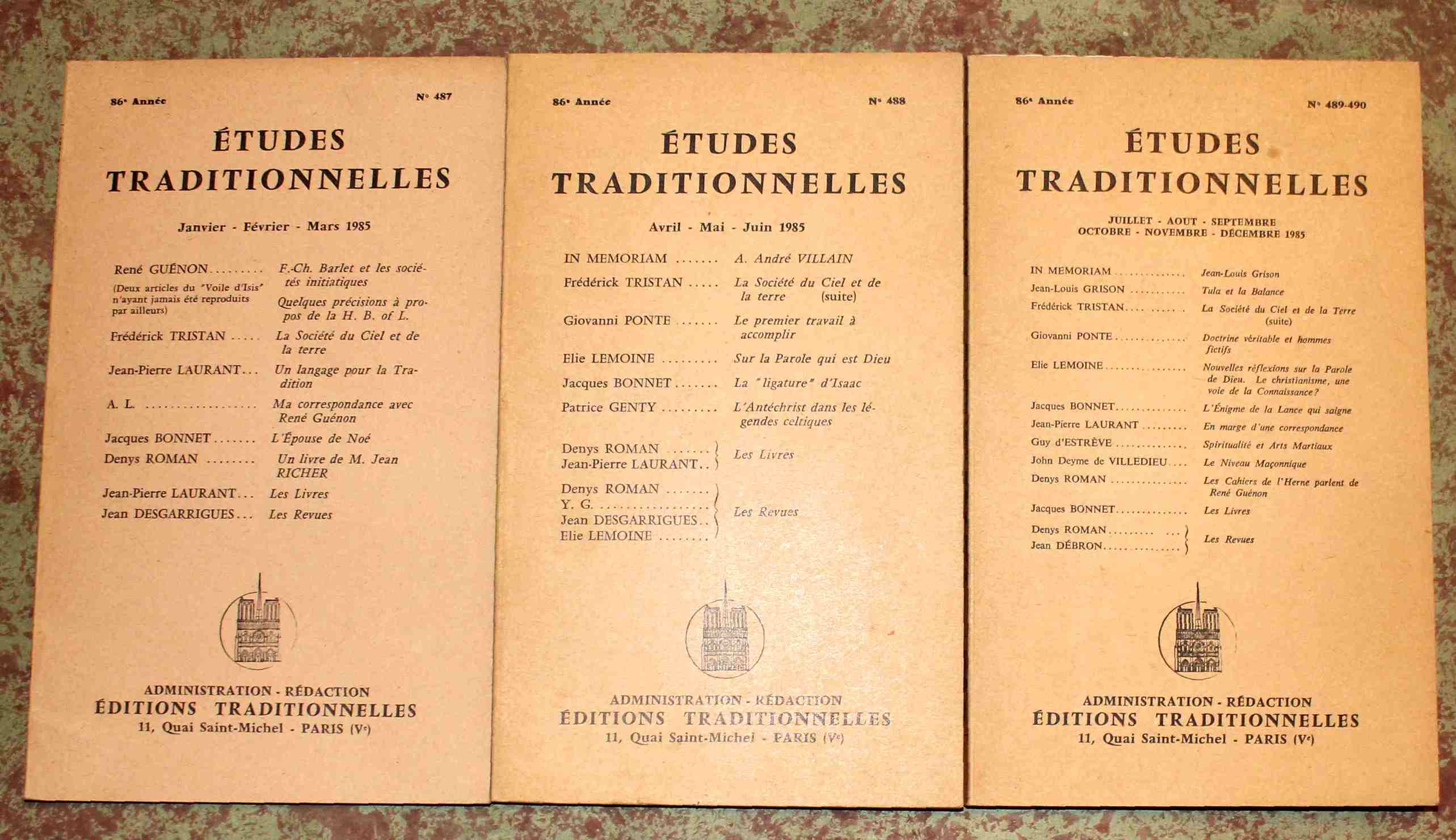 Études Traditionnelles. 86e année. Annata completa 1985. numeri 487 - …