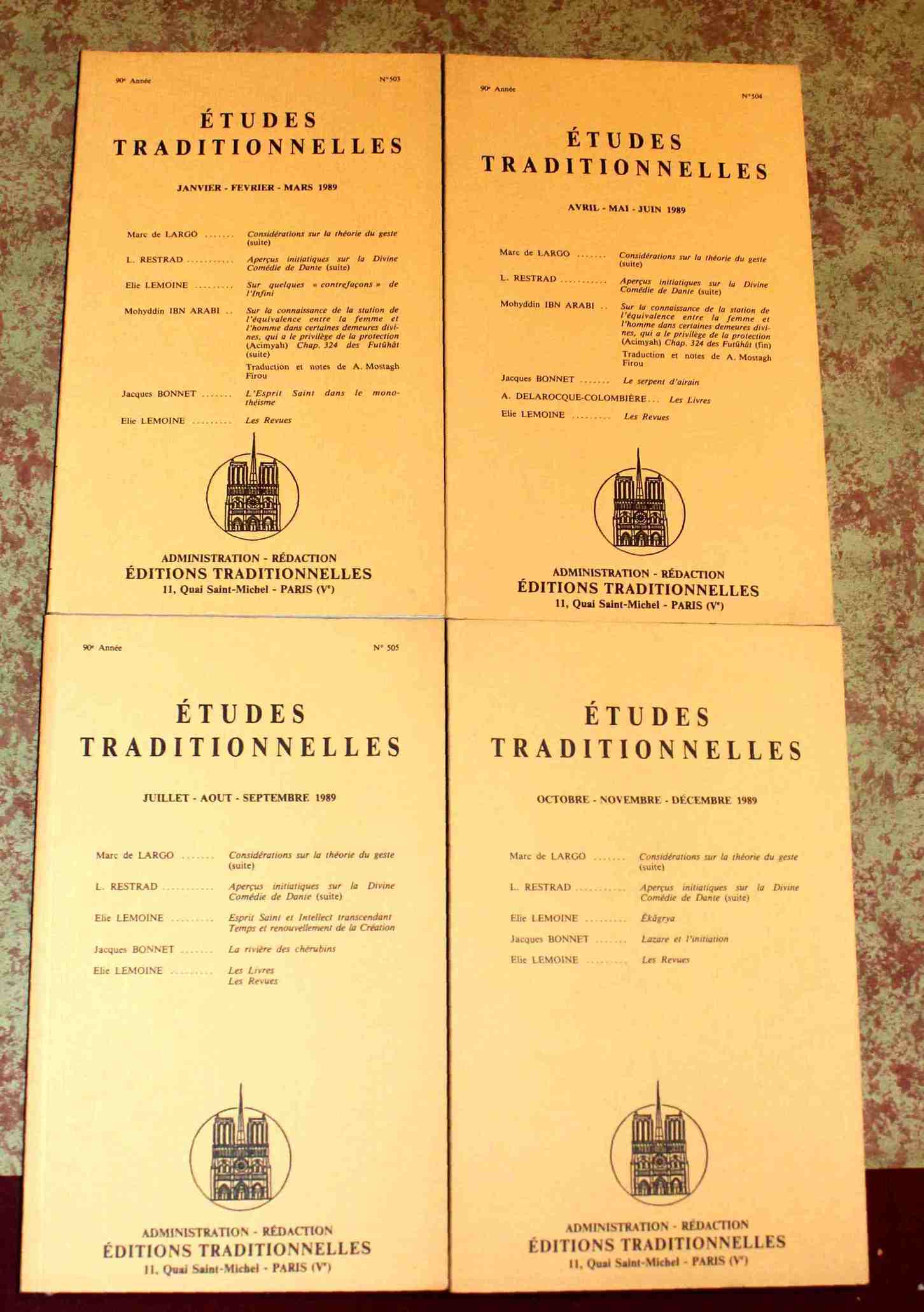 Études Traditionnelles. 90e année. Annata completa 1989. Numeri 503 - …