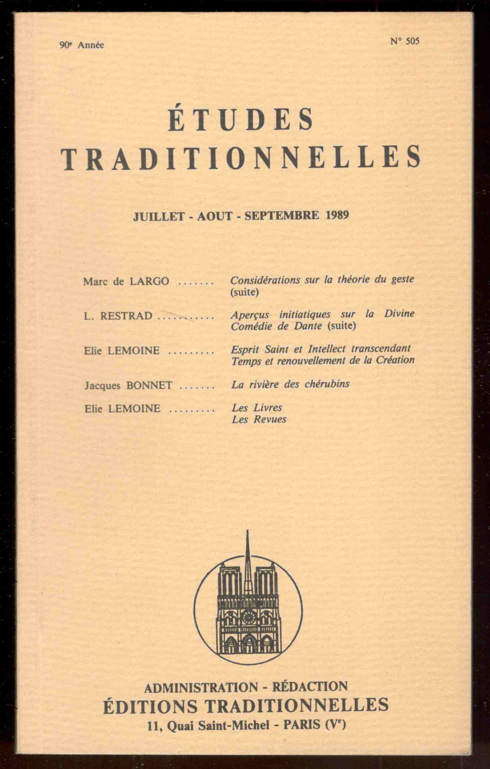Études Traditionnelles. 90e année. Numero 505. Juillet-Aout-Septembre 1989