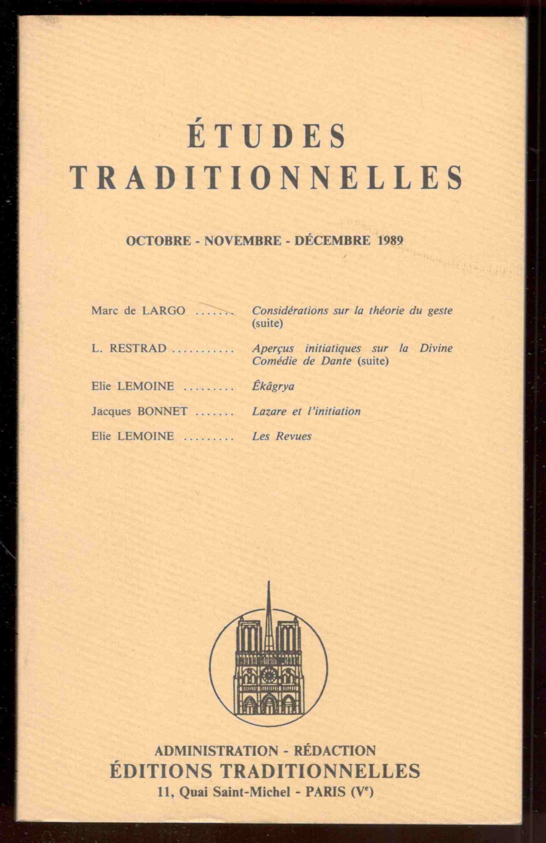 Études Traditionnelles. 90e année. Numero 506. Octobre-Novembre-Décembre 1989