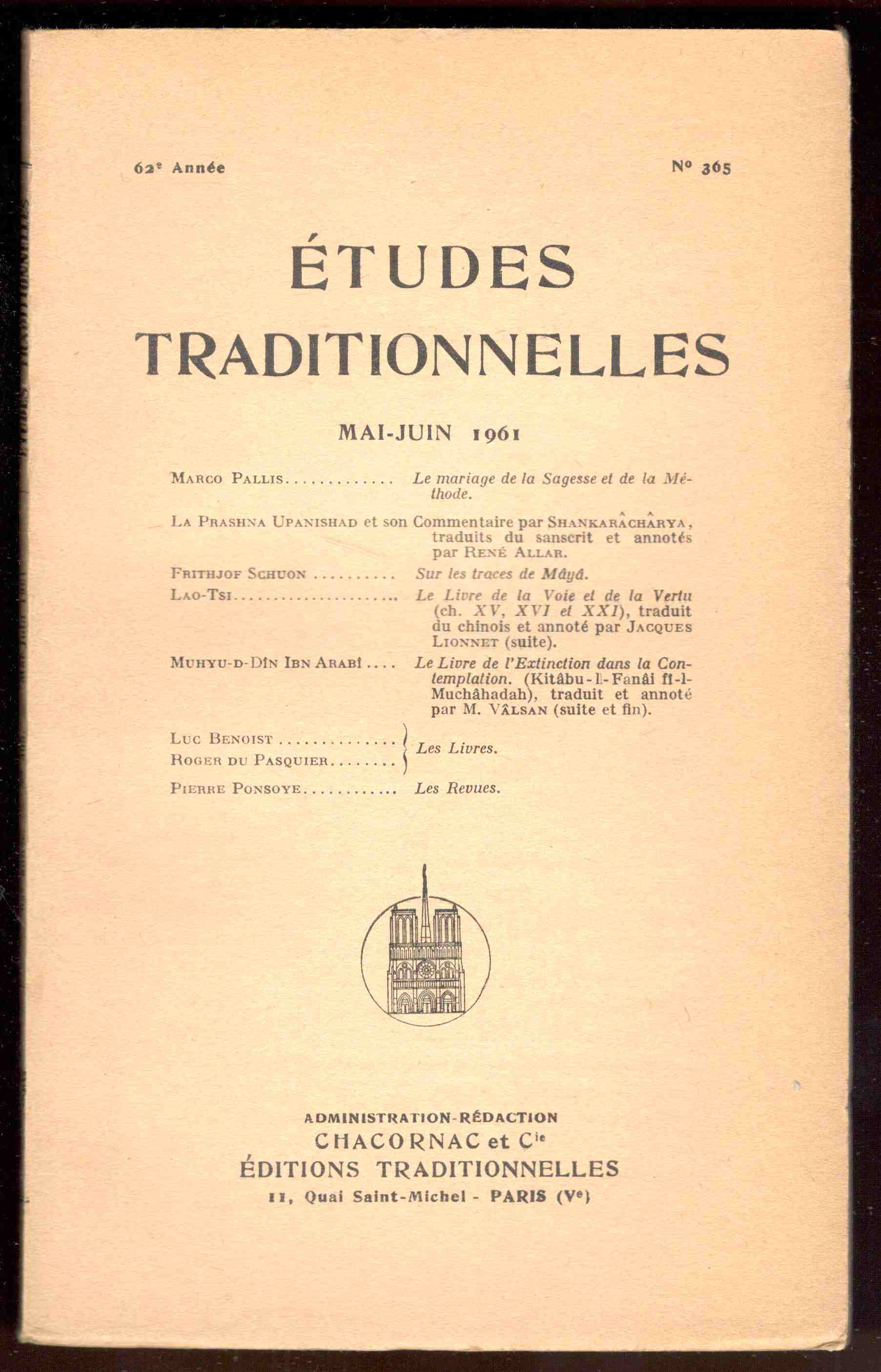 Études Traditionnelles. N°365. 62e année. Mai-Juin 1961