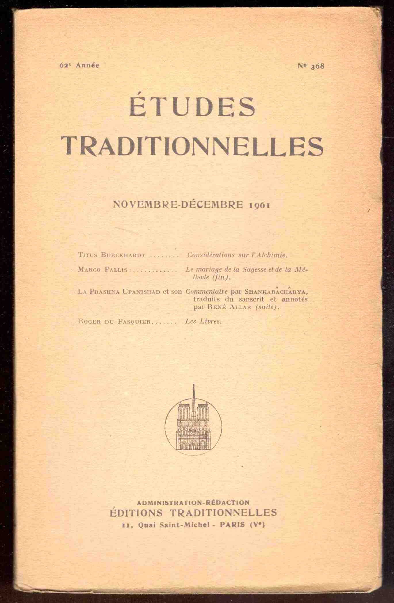 Études Traditionnelles. N°368. 62e année. Novembre-Décembre 1961