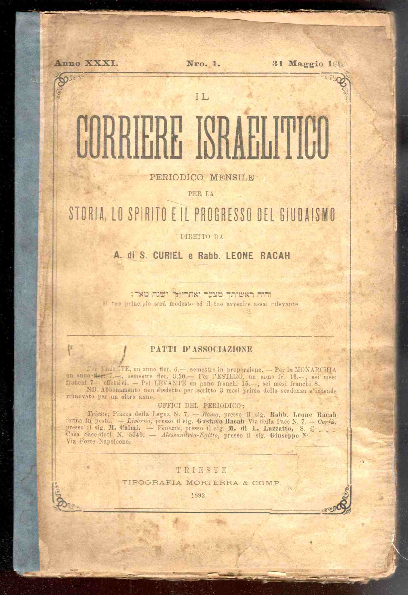 Il corriere israelitico. Periodico mensile per la storia, lo spirito …
