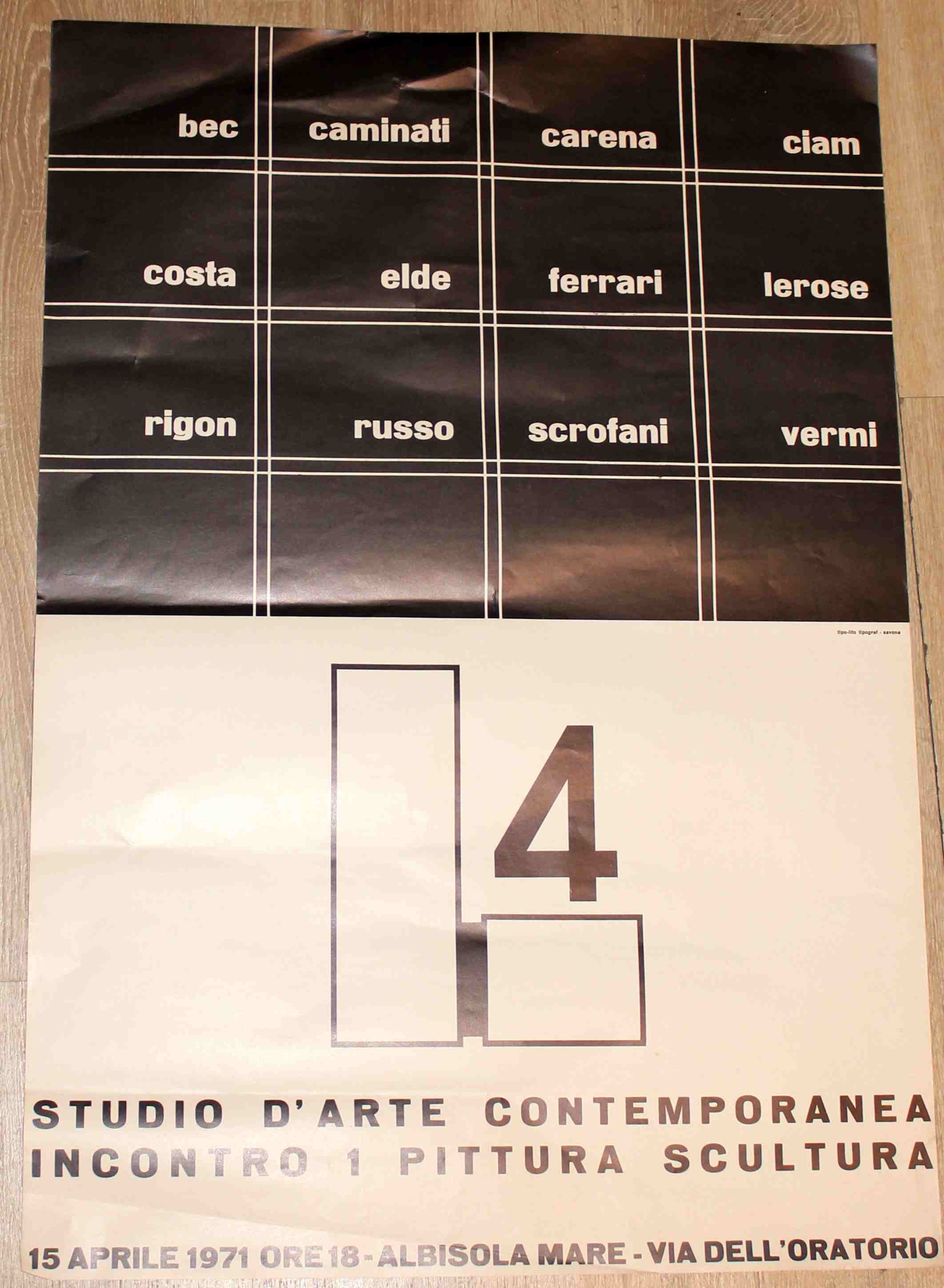 Incontro I pittura scultura. L4 studio d'arte contemporanea. Albisola. Manifesto …