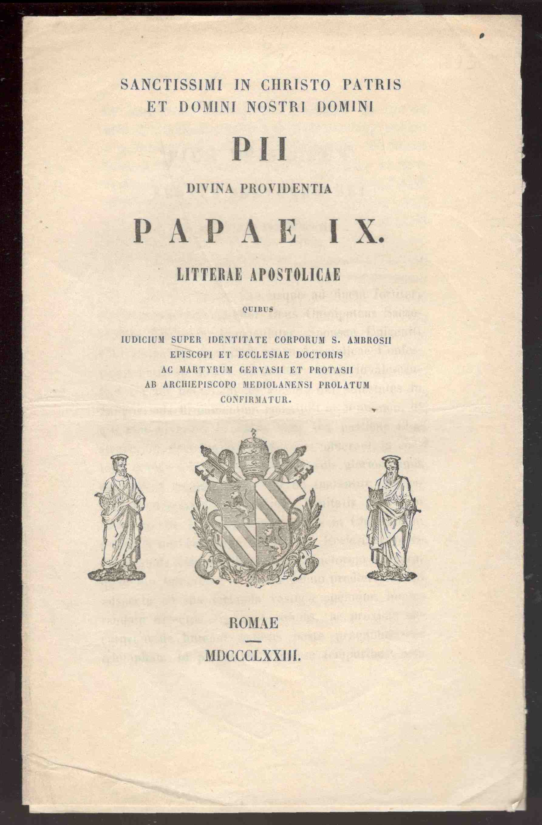 Iudicium super identitate corporum S. Ambrosii episcopi et Ecclesiae doctoris …