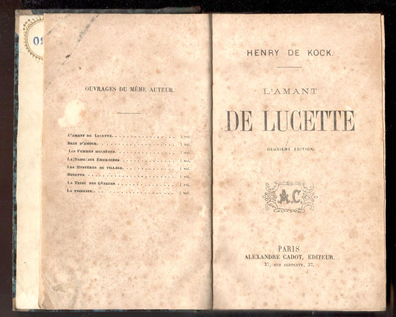 L'amant de Lucette. Deuxième édition