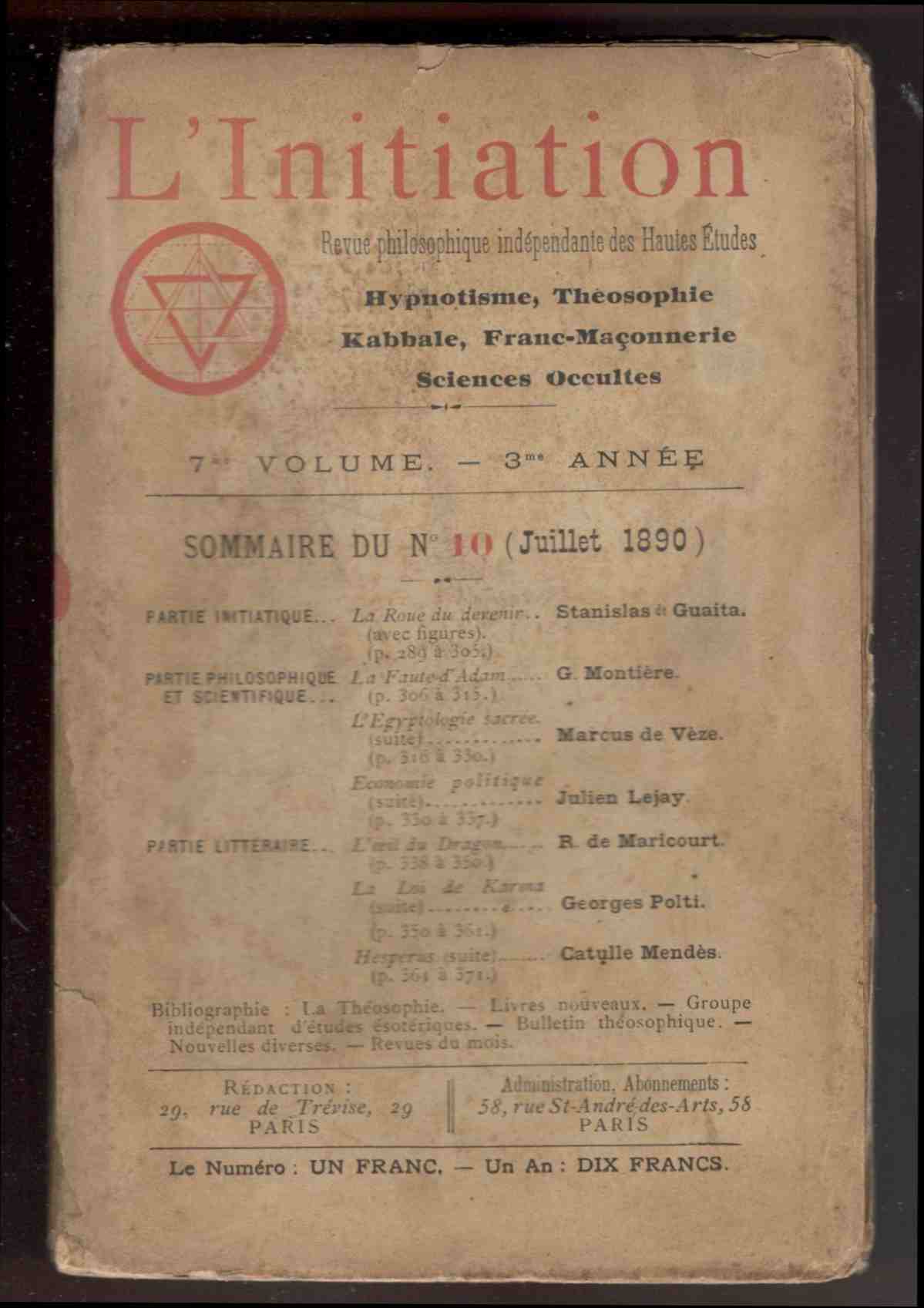 L'Initiation. Revue philosophique indépendante des Hautes Etudes. Hypnotisme, Théosophie, Kabbale, …
