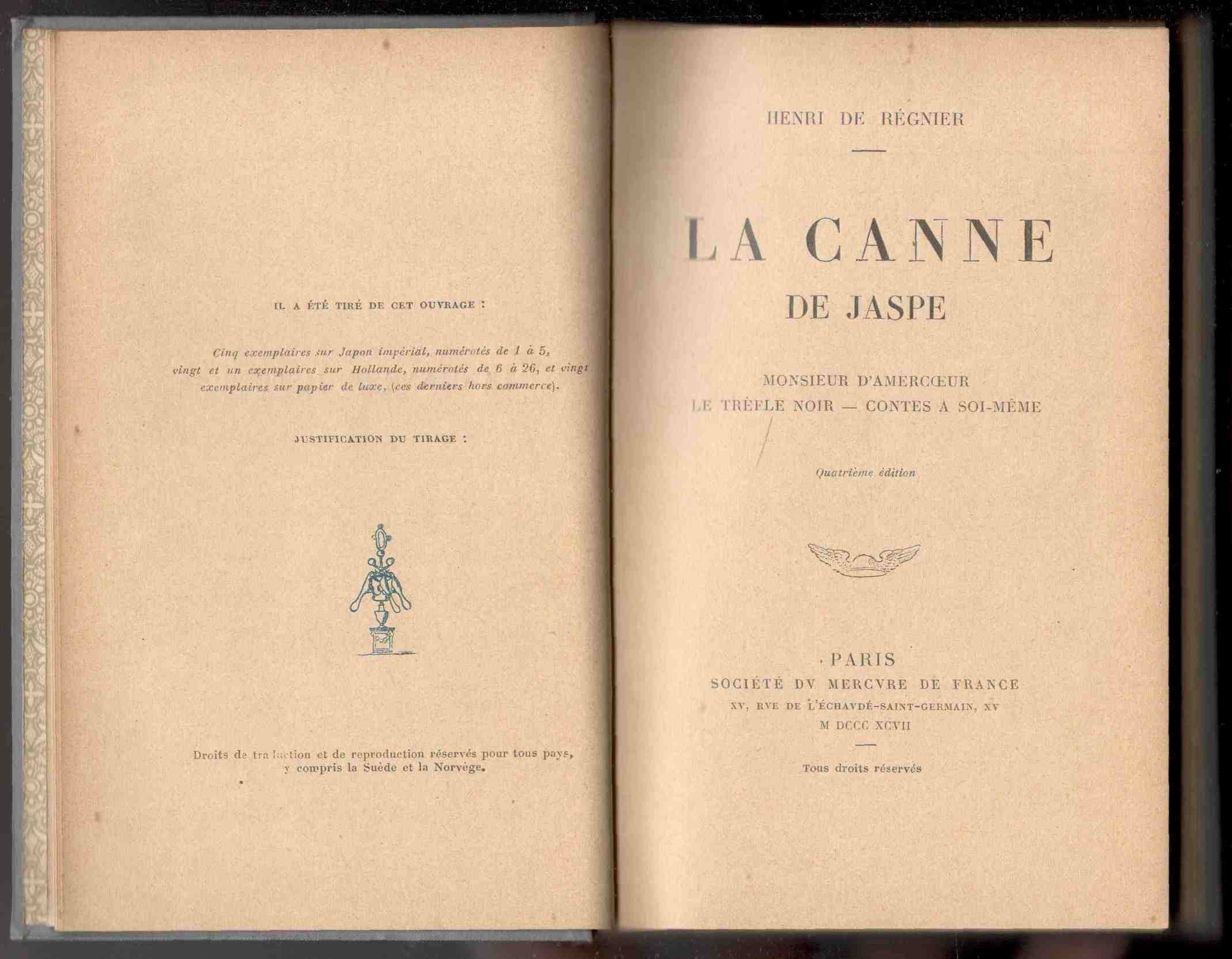 La Canne de Jaspe. Monsieur d'Amercoeur. Le Trèfle noir. Contes …