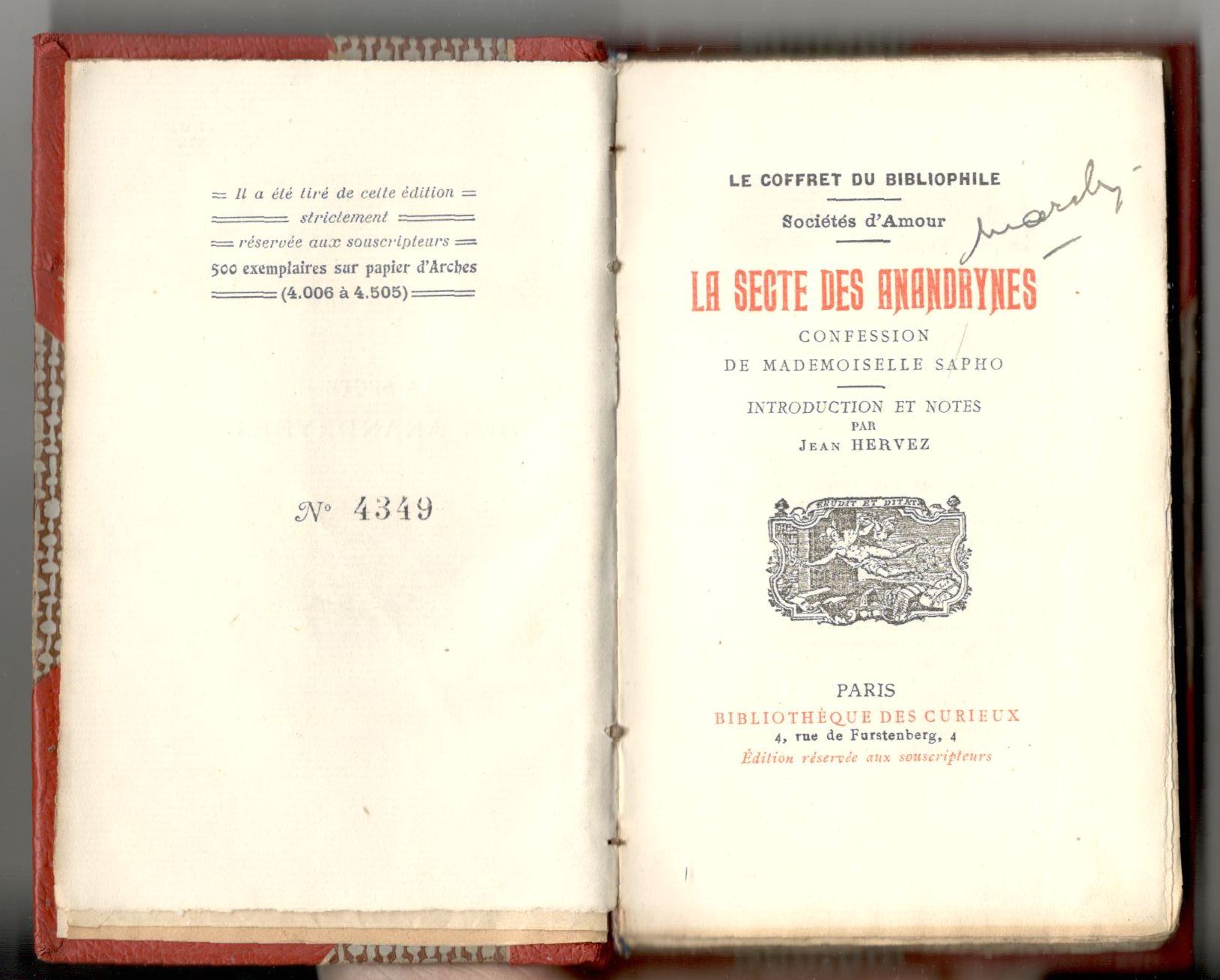 La secte des Anandrynes, confession de Mademoiselle Sapho. Introduction et …