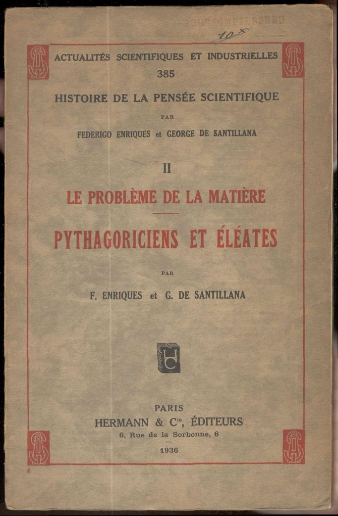 Le problème de la matière. Pythagoriciens et Eléates