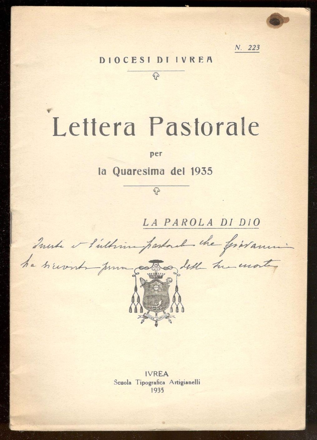 Lettera pastorale per la quaresima del 1935. La parola di …