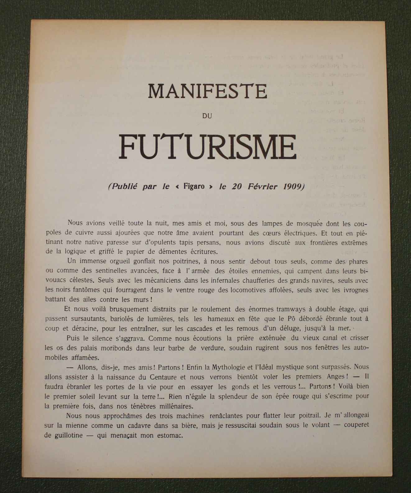 Manifeste du Futurisme (Publié par le “Figaro” le 20 Février …