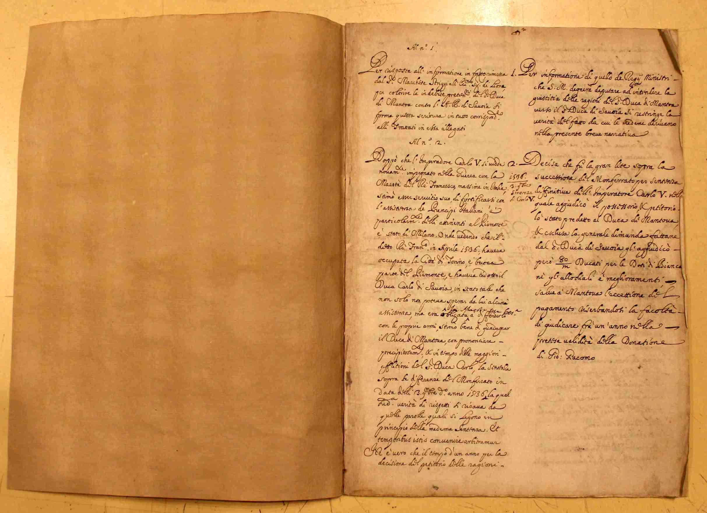 Manoscritto in italiano sulla guerra di successione del Monferrato - …