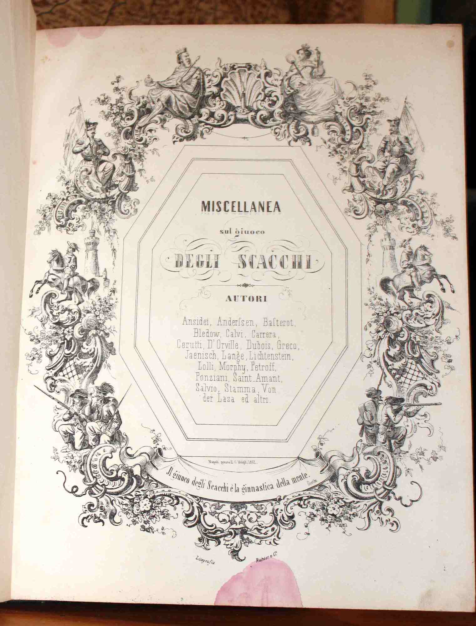 Miscellanea sul giuoco degli scacchi. autori Ansidei, Andersen, Basterot, Bledow, …
