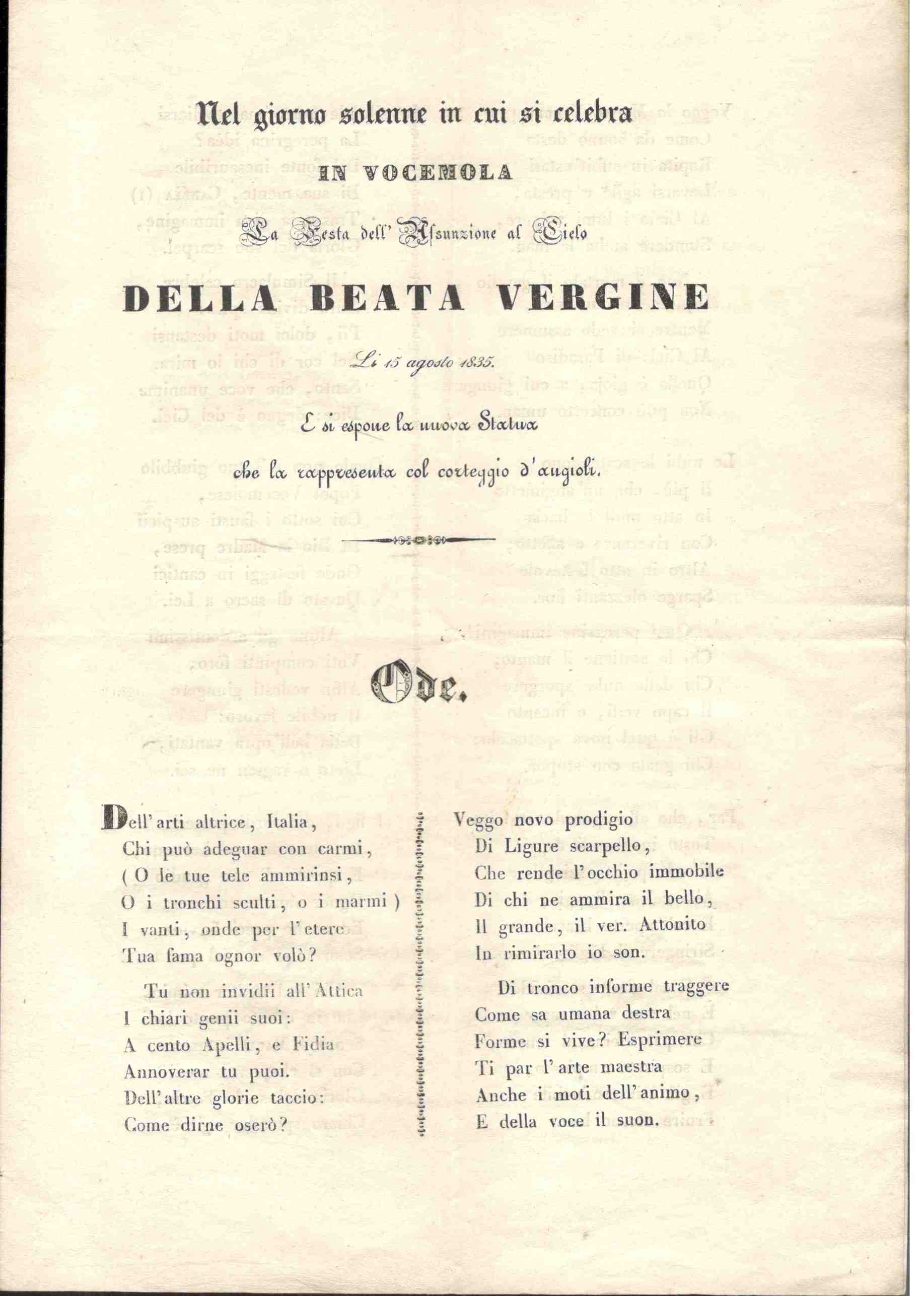 Nel giorno solenne in cui si celebra in Vocemola la …