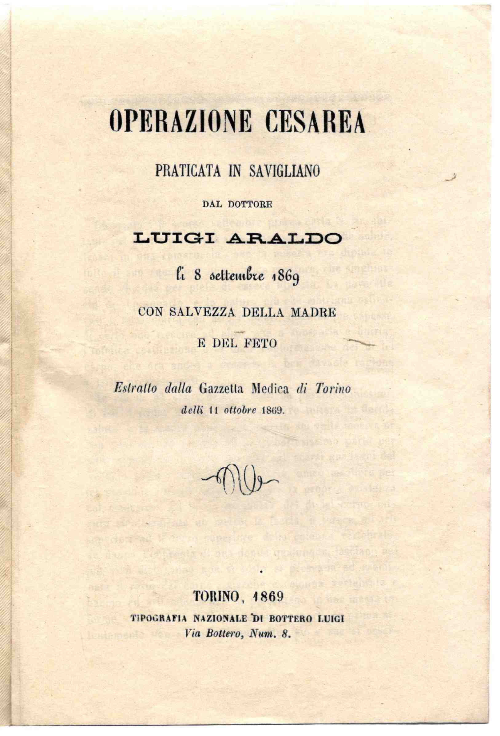 Operazione cesarea praticata in Savigliano dal dottore Luigi Araldo li …