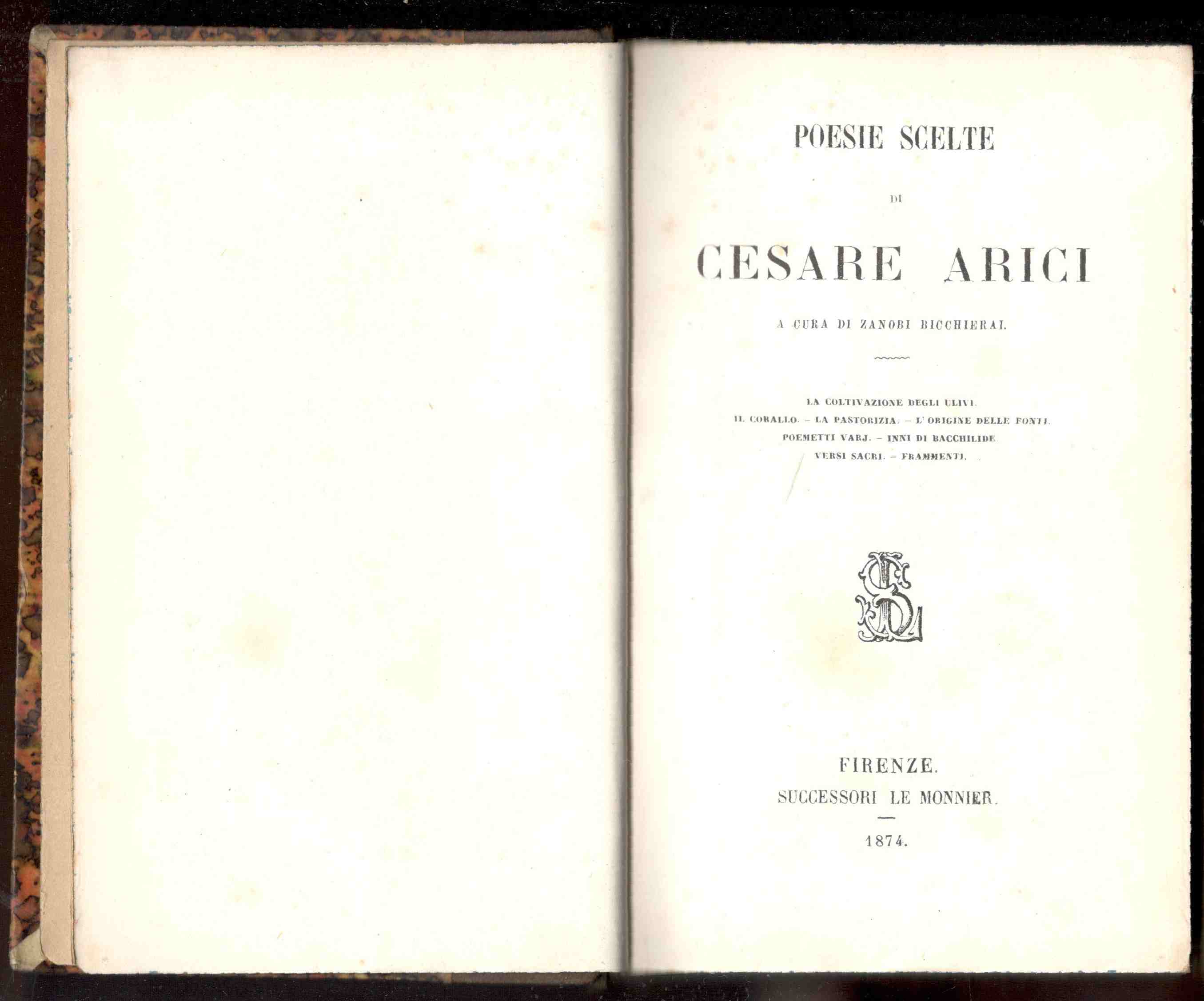 Poesie scelte di Cesare Arici. A cura di Zanobi Bicchierai