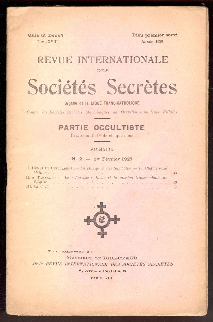 Revue internationale des sociétés secrètes. Tome XVIII, année 1929, n° …
