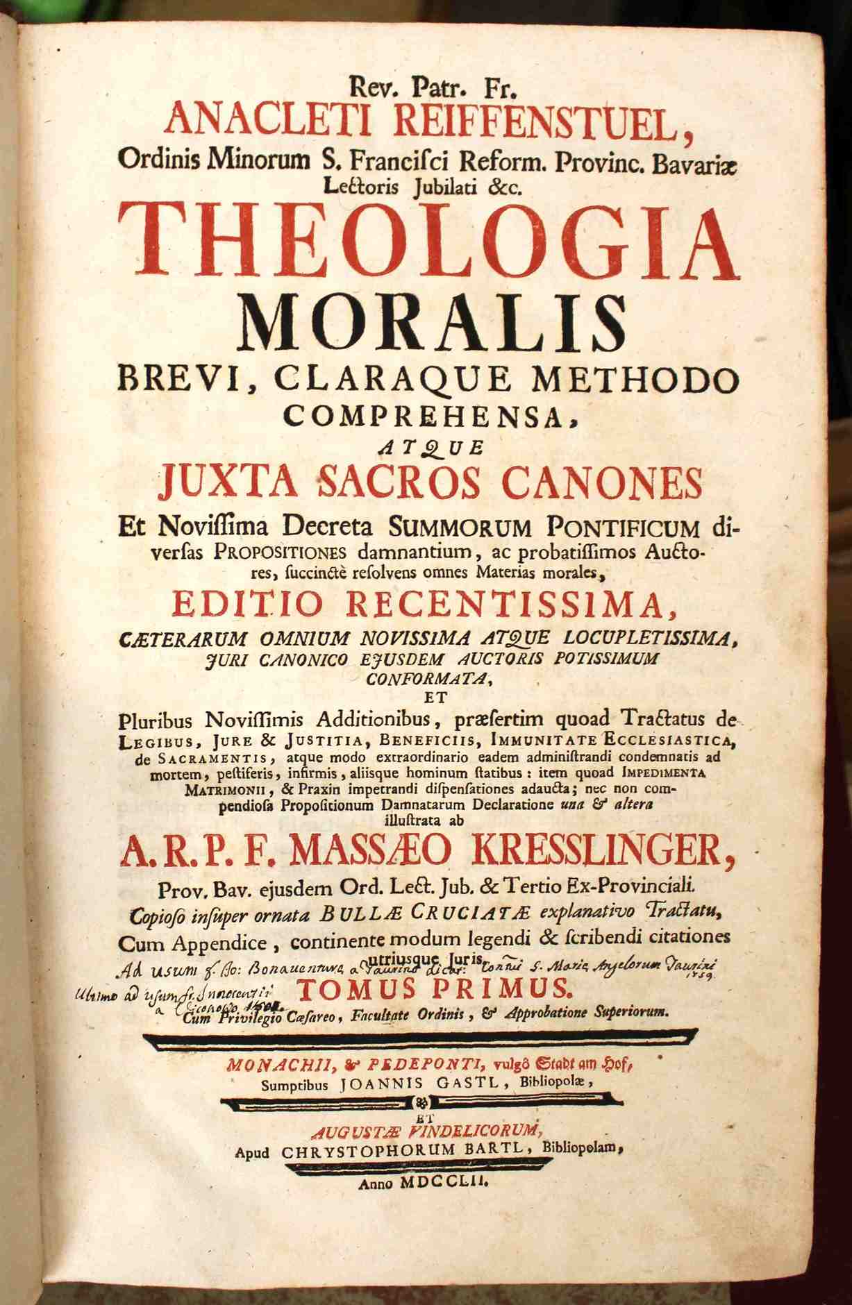 Theologia moralis brevi, claraque methodo comprehensa, atque juxta sacros canones, …