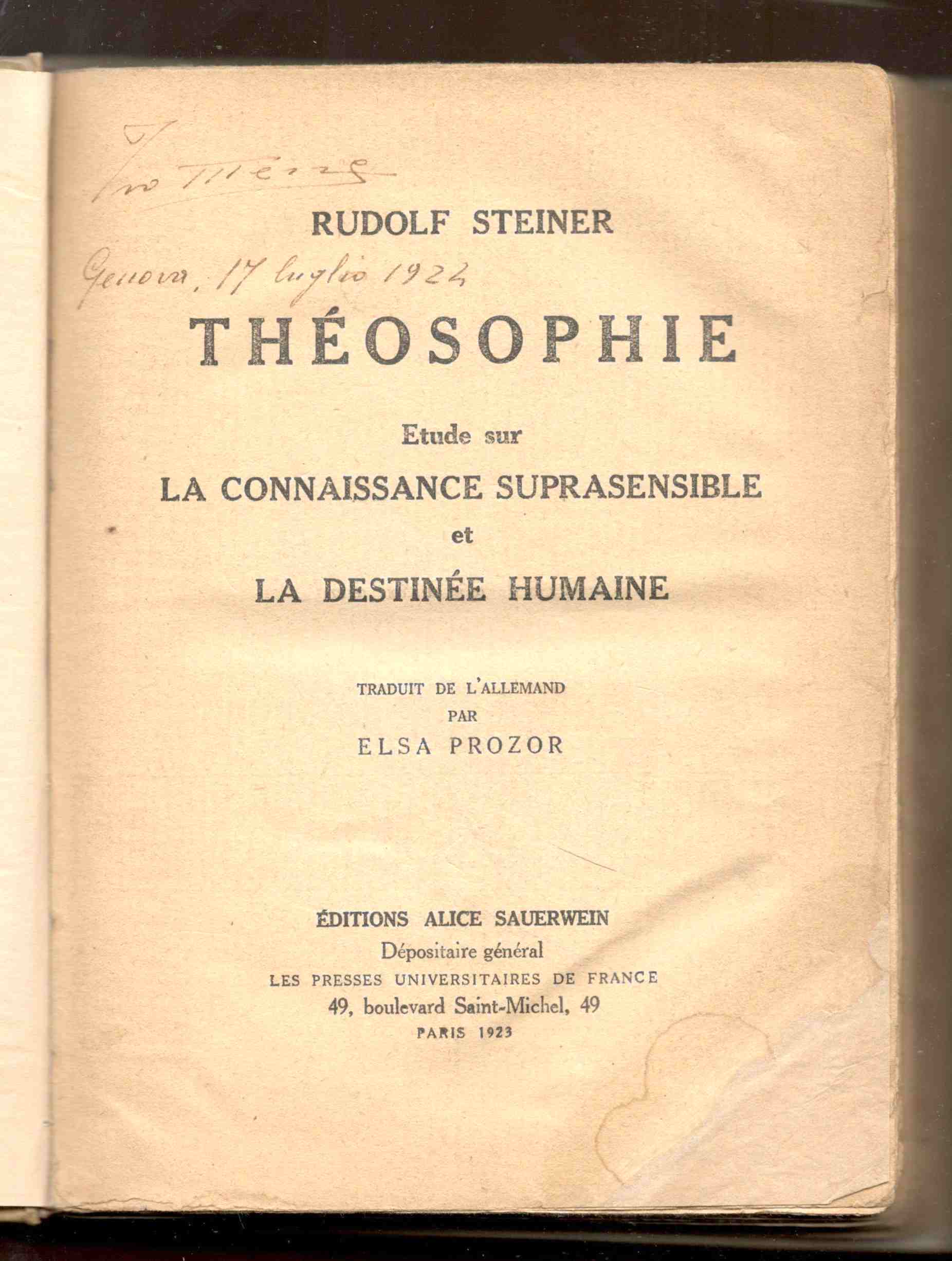 Théosophie. Etude sur la connaissance suprasensible et la destinée humaine