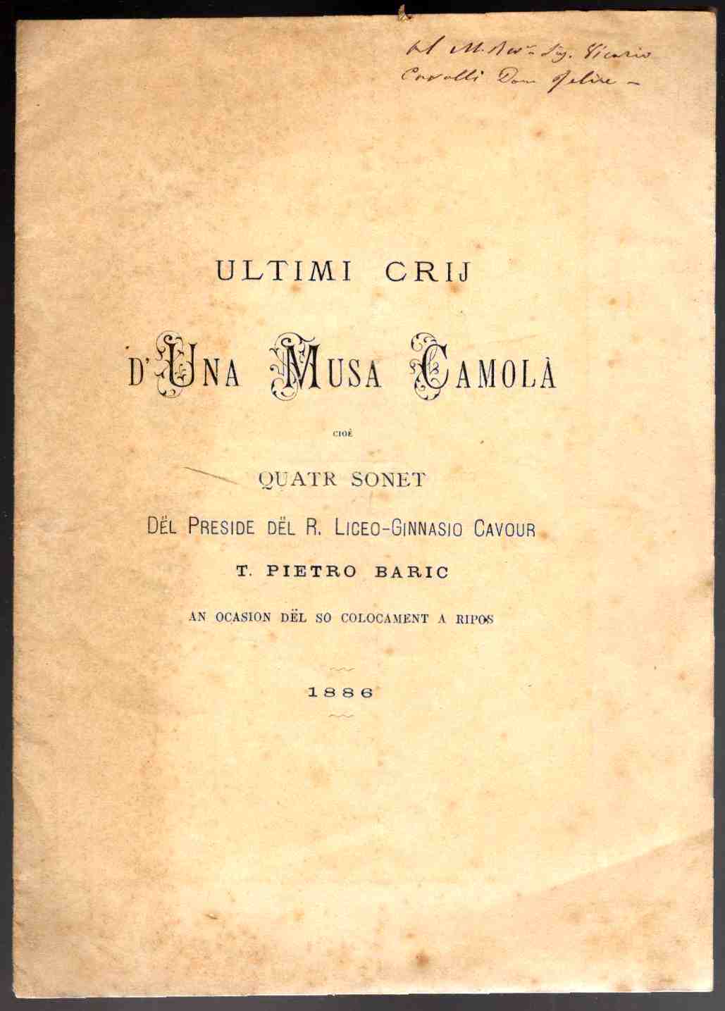 Ultimi crij d'una musa camola cioè quatr sonet del preside …