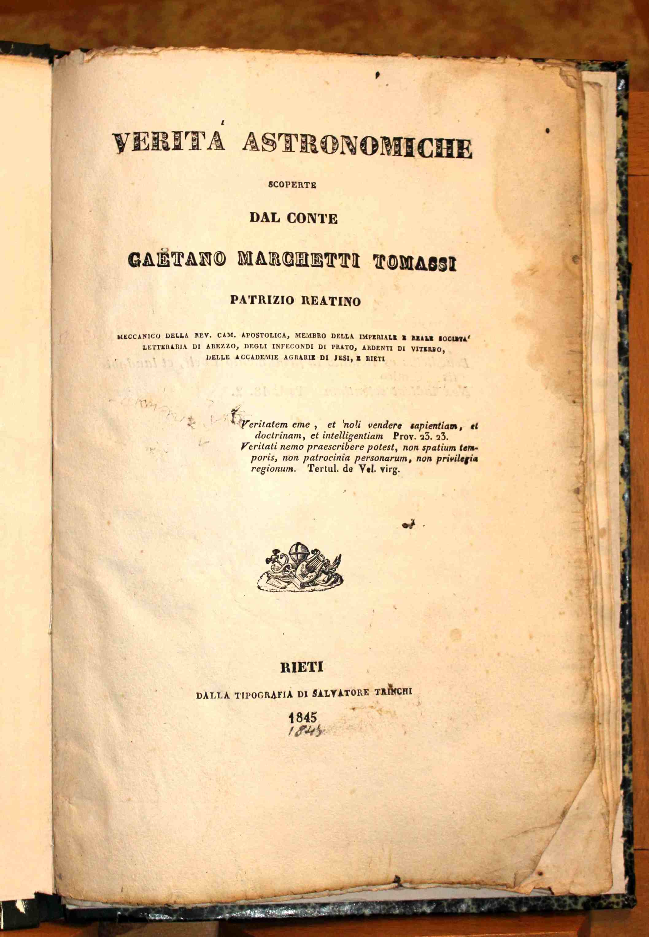 Verità astronomiche scoperte dal Conte Gaetano Marchetti Tomassi patrizio reatino