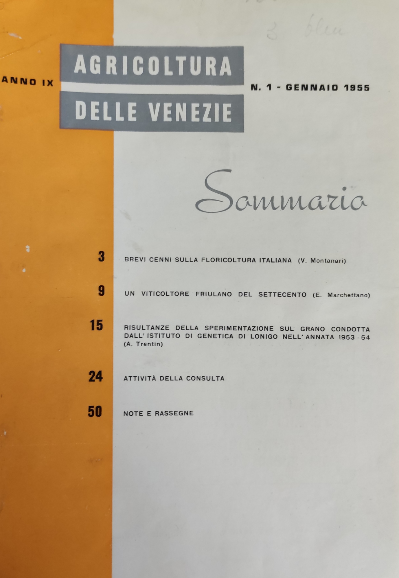 AGRICOLTURA DELLE VENEZIE. ANNO IX