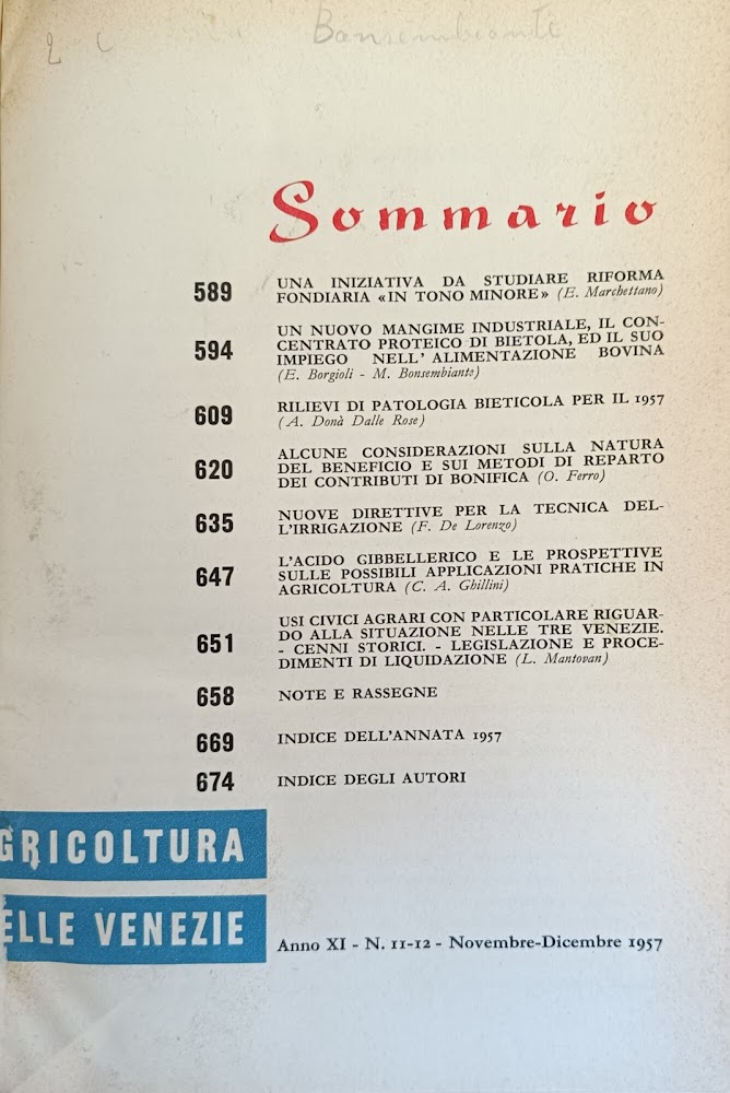 AGRICOLTURA DELLE VENEZIE. ANNO XI