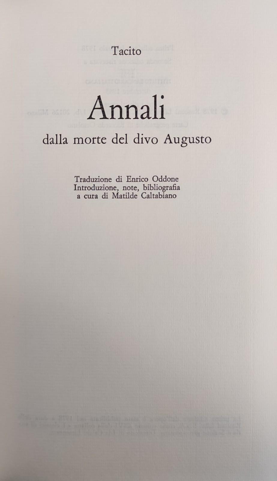 ANNALI. DALLA MORTE DEL DIVO AUGUSTO