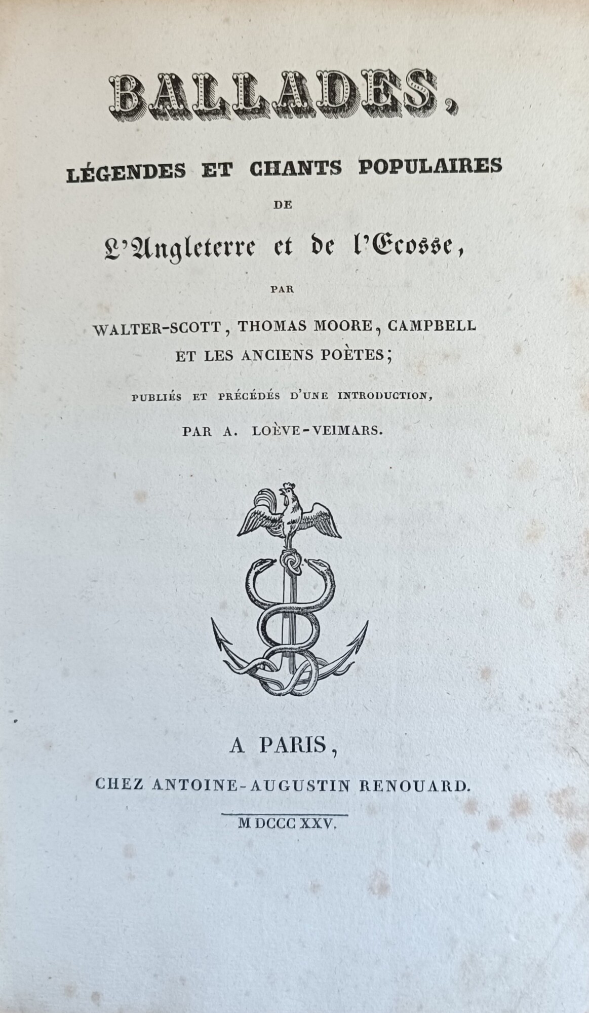 BALLADES, LEGENDES ET CHANTS POPULAIRES DE L'ANGLETERRE ET DE L'ECOSSE