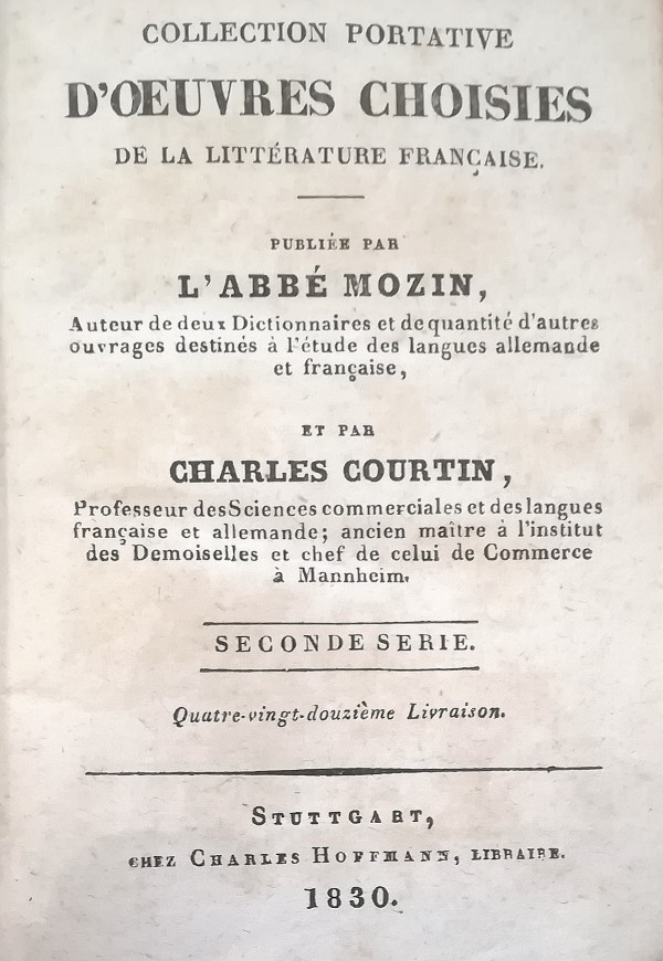 COLLECTION PORTATIVE D'OEUVRES CHOISIES DE LA LITTERATURE FRANCAISE