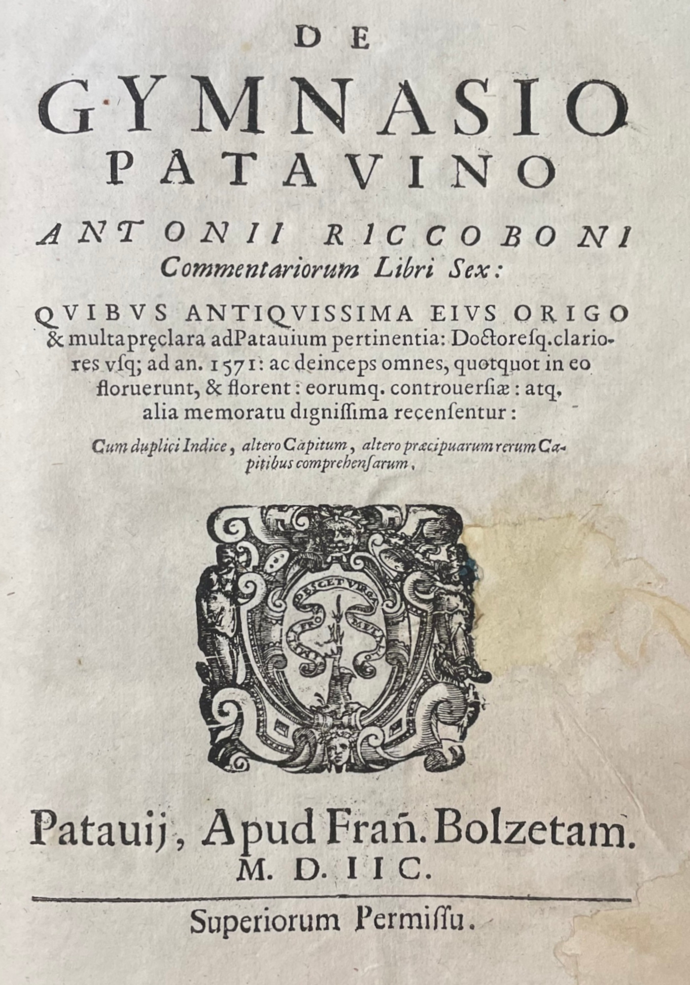 DE GYMNASIO PATAVINO COMMENTARIUM LIBRI SEX