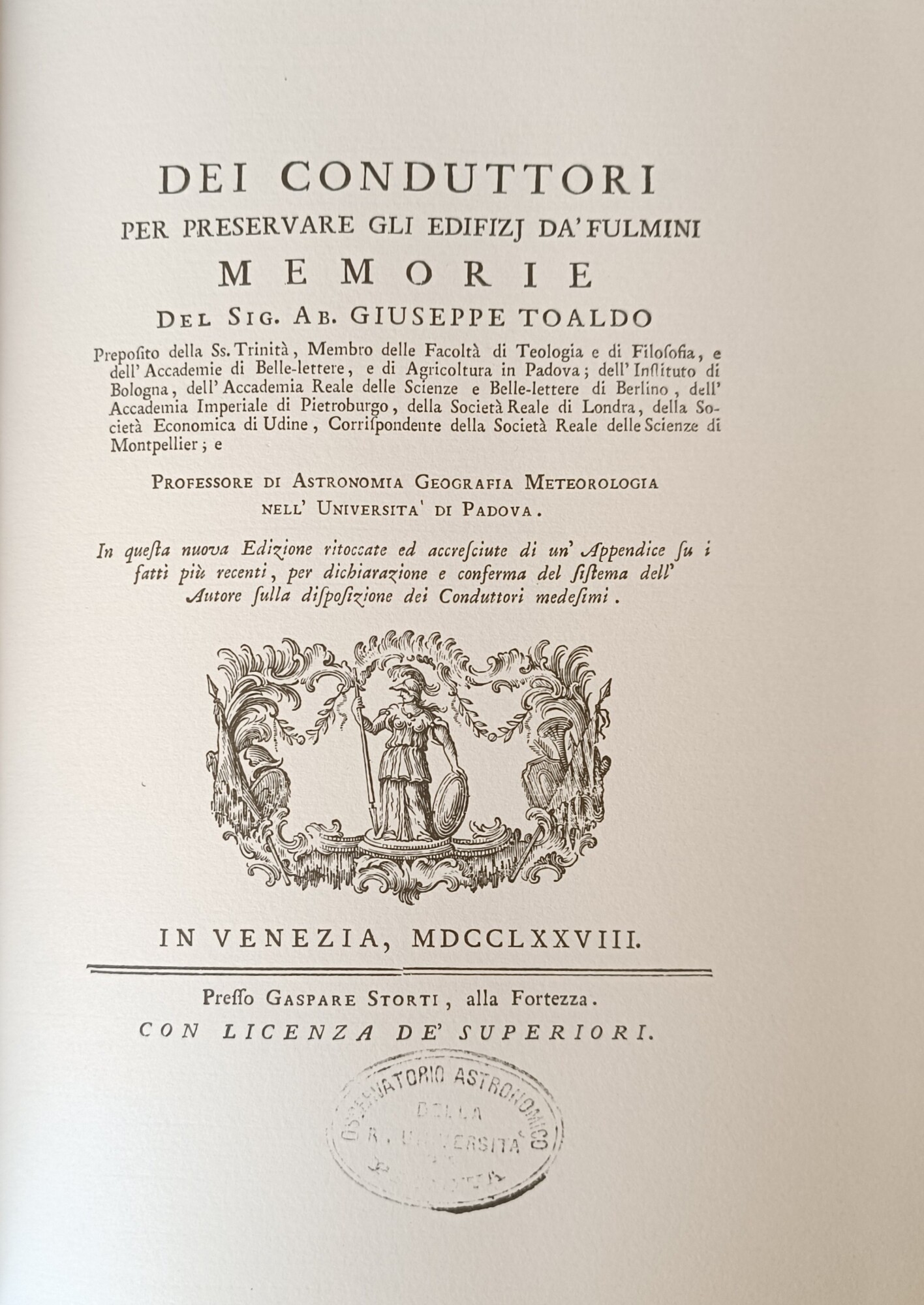 DEI CONDUTTORI PER PRESERVARE GLI EDIFIZJ DA' FULMINI