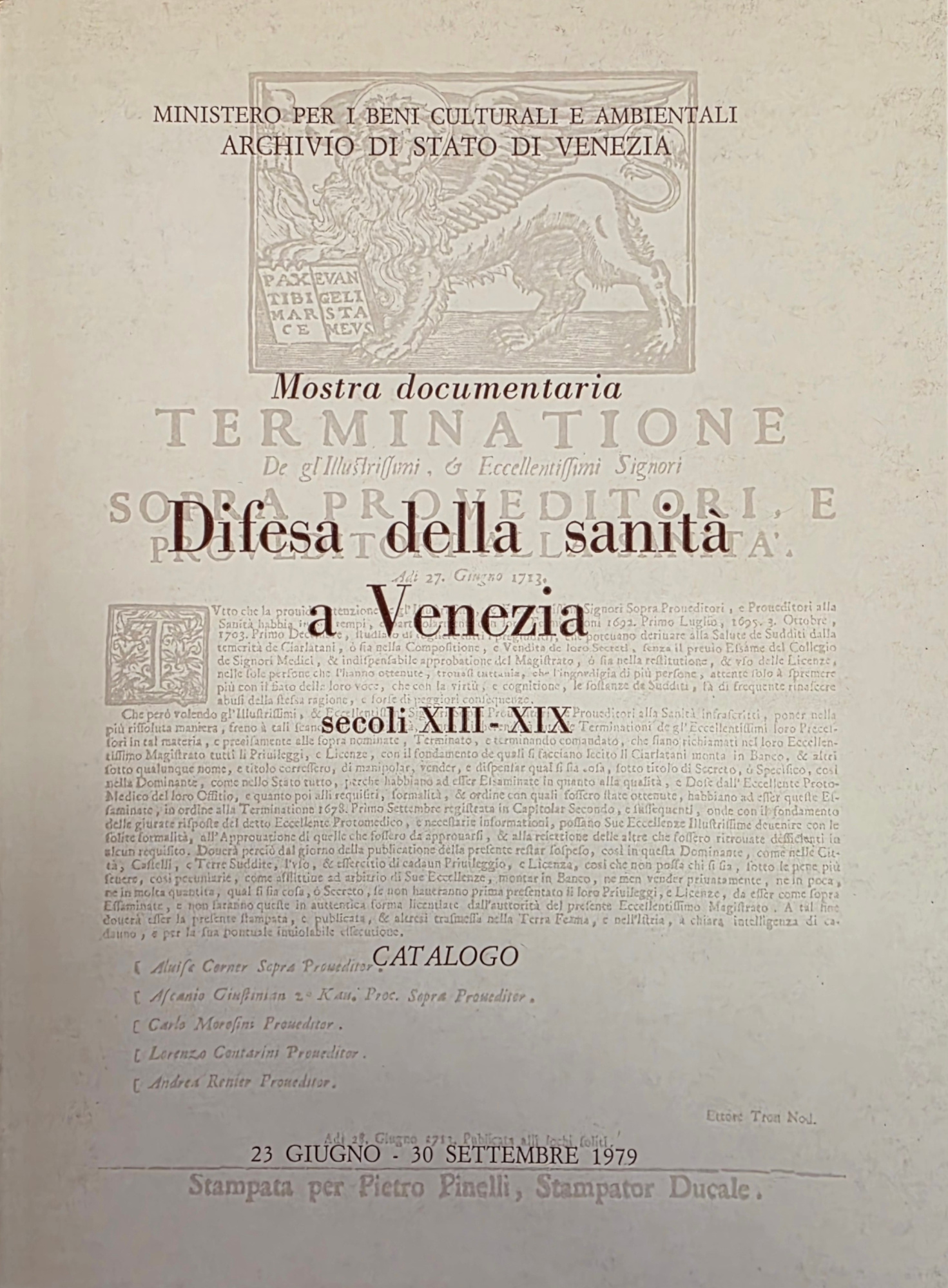 DIFESA DELLA SANITÀ A VENEZIA. SECOLI XIII - XIX