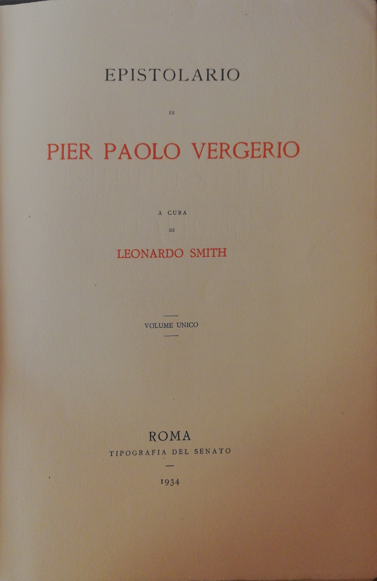 EPISTOLARIO DI PIER PAOLO VERGERIO