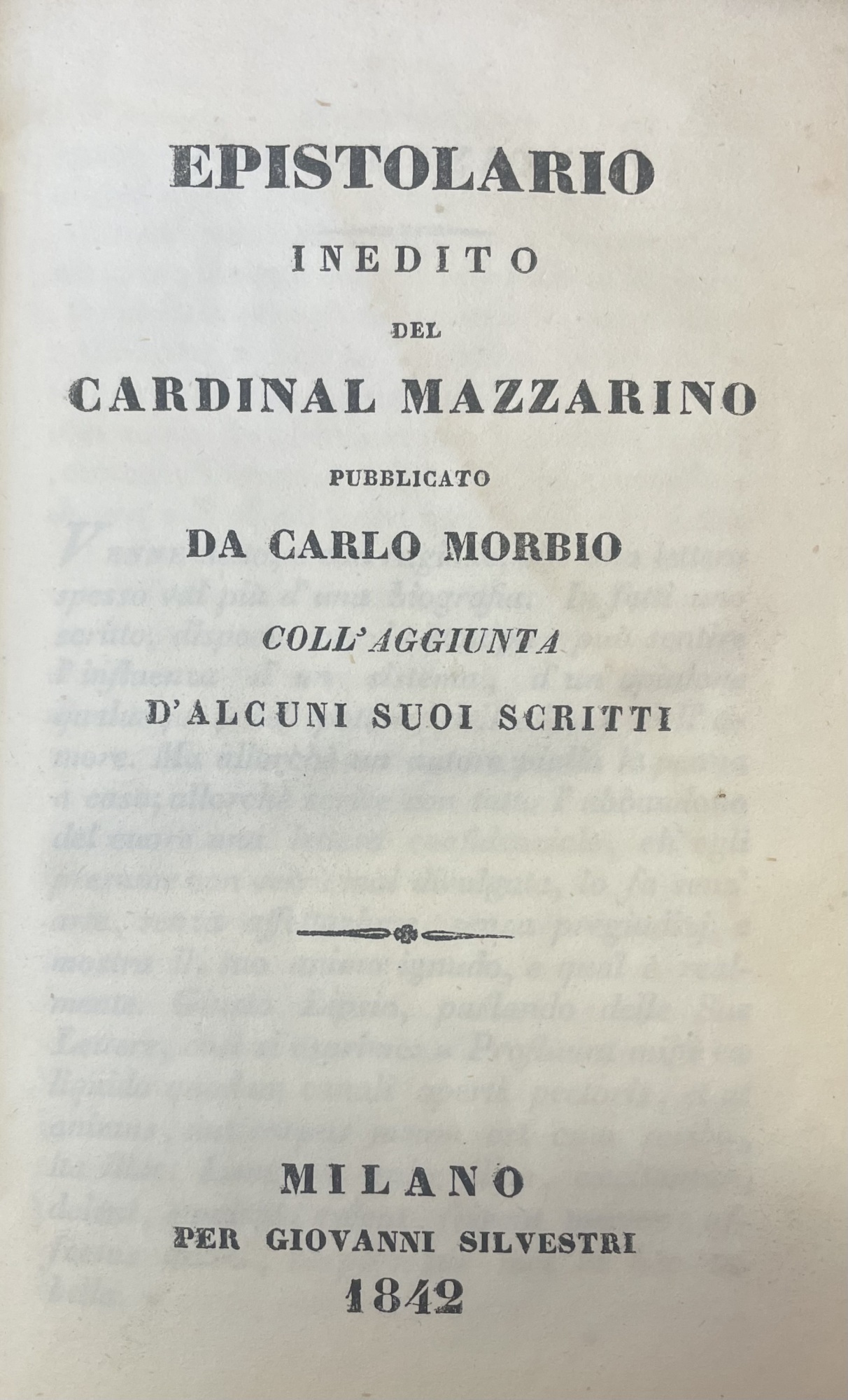 EPISTOLARIO INEDITO DEL CARDINAL MAZZARINO