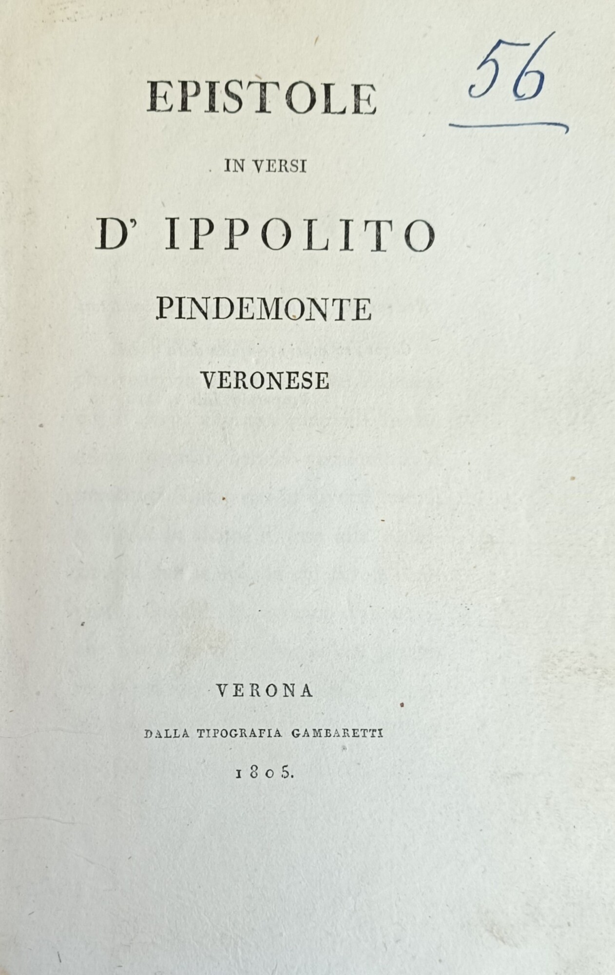 EPISTOLE IN VERSI D'IPPOLITO PINDEMONTE VERONESE