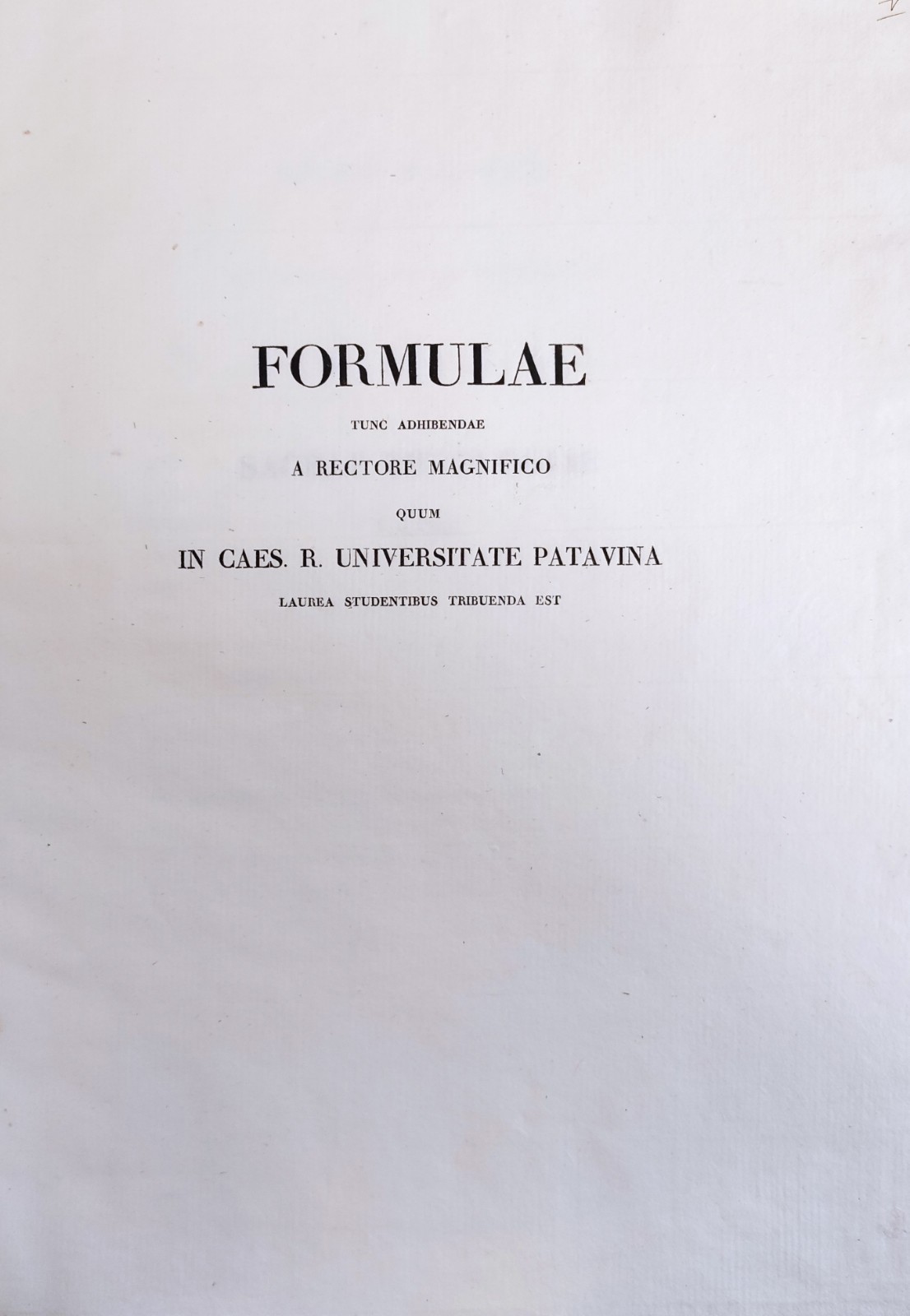 FORMULAE TUNC ADHIBENDAE A RECTORE MAGNIFICO QUUM IN CAES. R. …