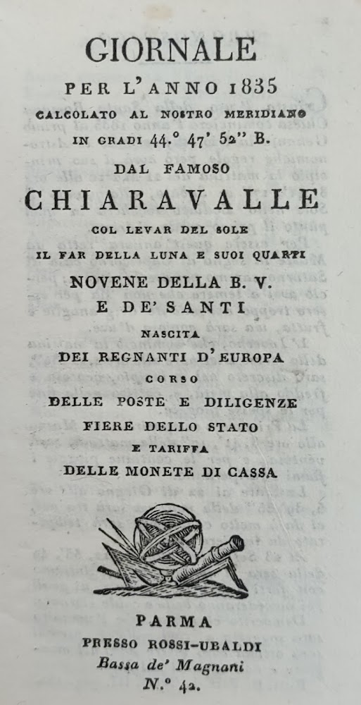 GIORNALE PER L' ANNO 1835 CALCOLATO AL NOSTRO MERIDIANO IN …