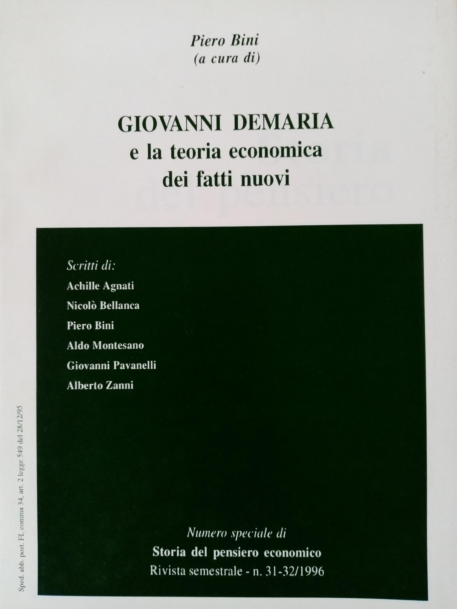 GIOVANNI DEMARIA E LA TEORIA ECONOMICA DEI FATTI NUOVI