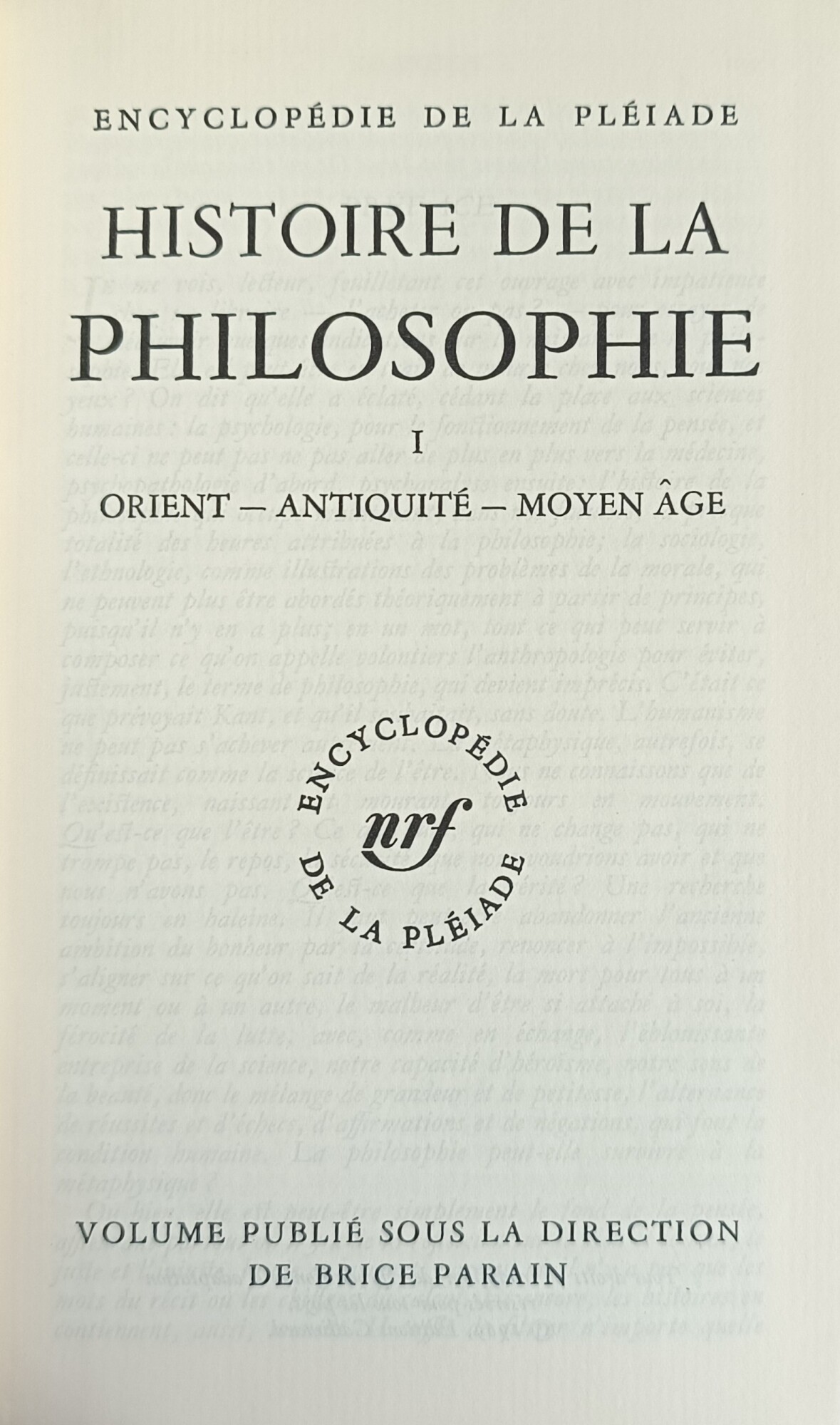 HISTOIRE DE LA PHILOSOPHIE