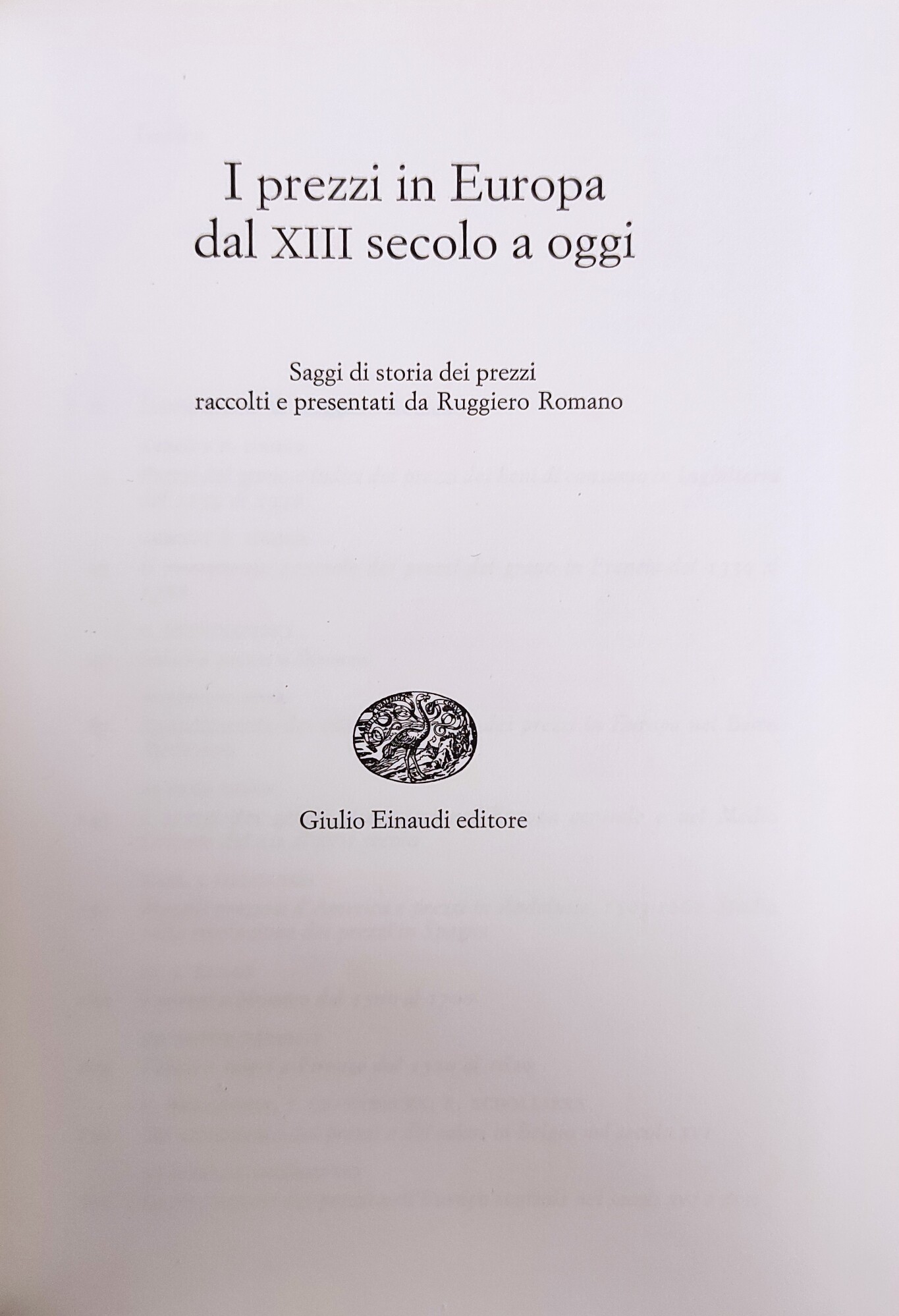 I PREZZI IN EUROPA DAL XIII SECOLO A OGGI