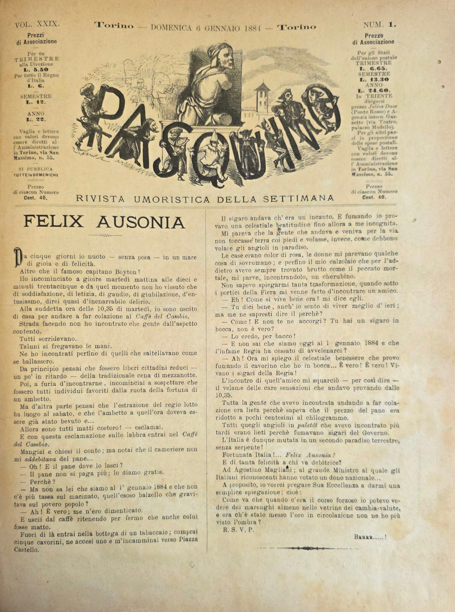 IL PASQUINO. RIVISTA UMORISTICA ILLUSTRATA DELLA SETTIMANA
