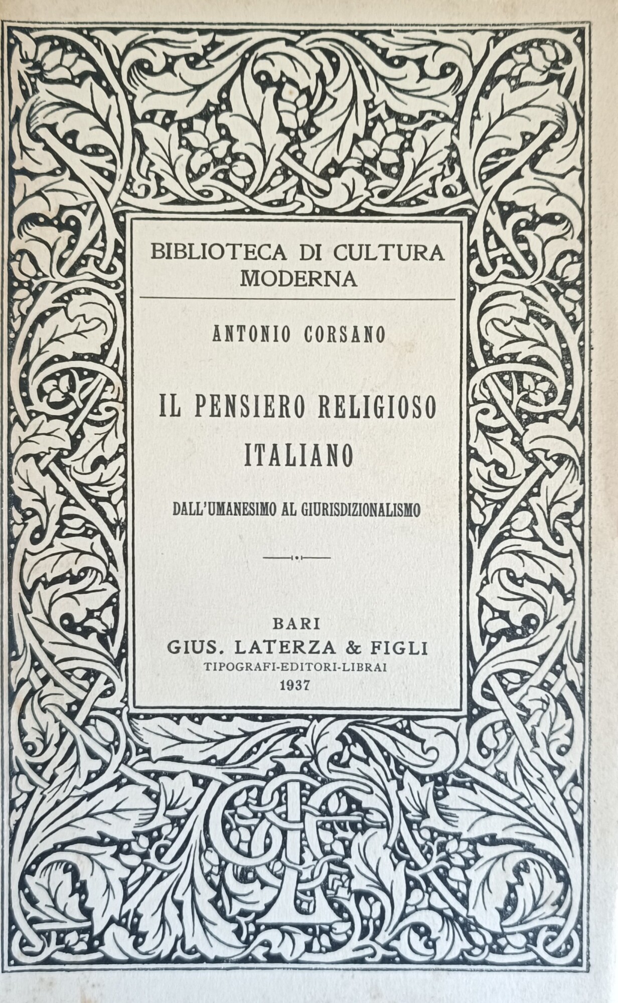 IL PENSIERO RELIGIOSO ITALIANO. DALL'UMANESIMO AL GIURISDIZIONALISMO